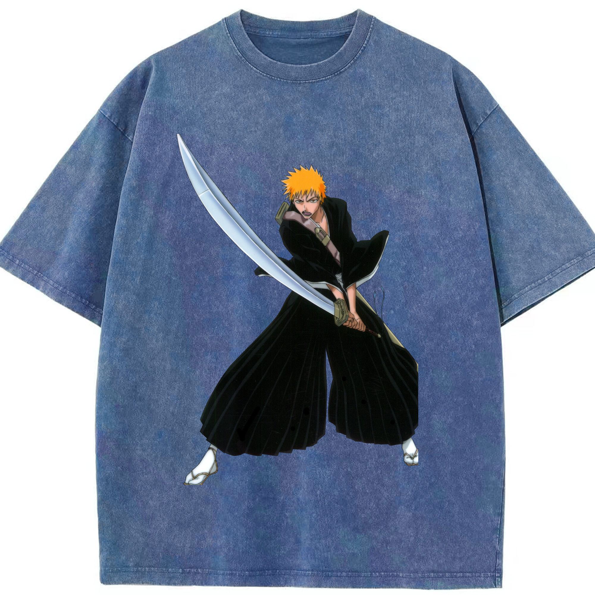 （画像用） ブリーチ 黒崎一護（くろさき いちご）BLEACH Kurosaki Ichigo 綿100% ヴィンテージ風 半袖Tシャツ（フロントプリント）