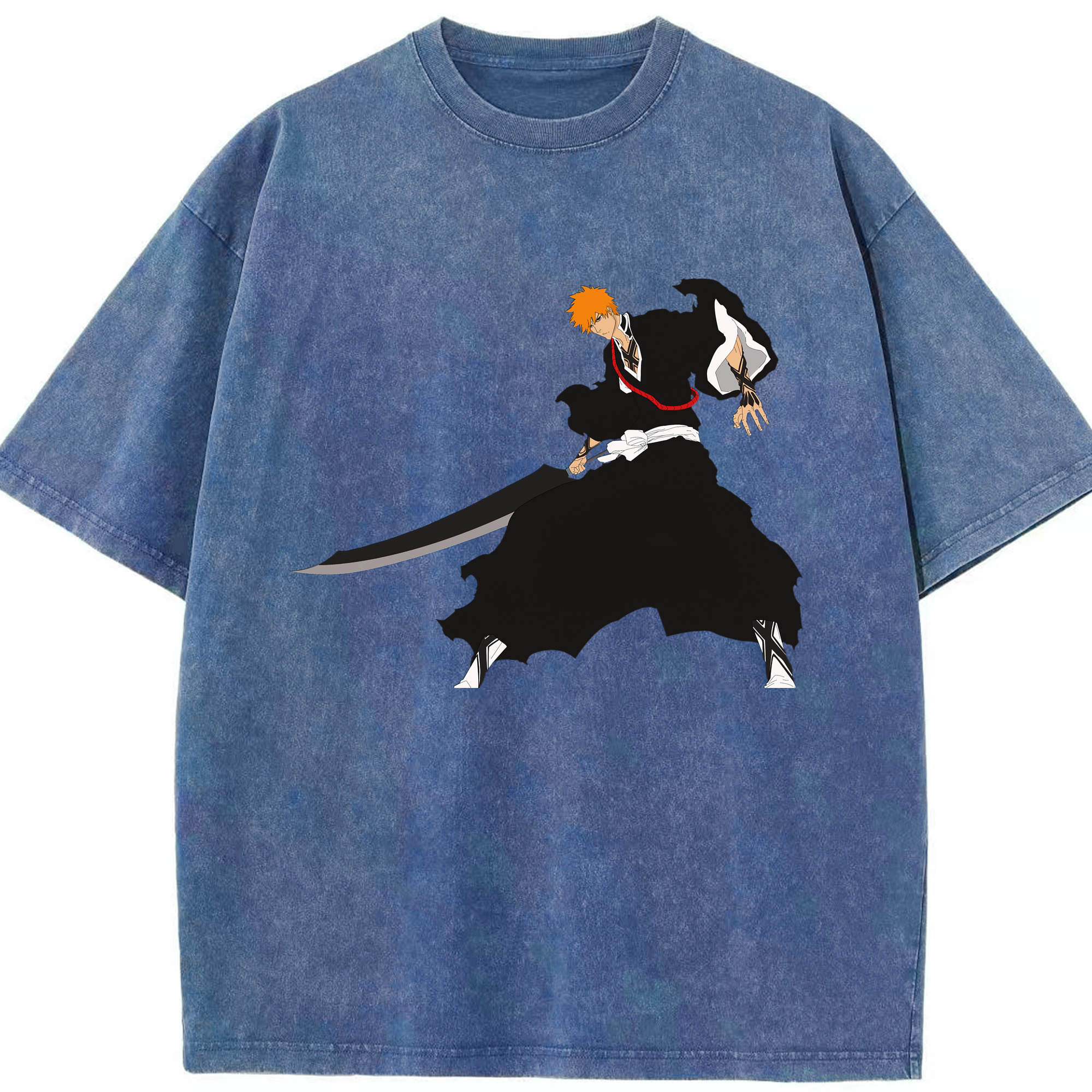 （画像用） ブリーチ 黒崎一護（くろさき いちご）BLEACH Kurosaki Ichigo 綿100% ヴィンテージ風 半袖Tシャツ（フロントプリント）