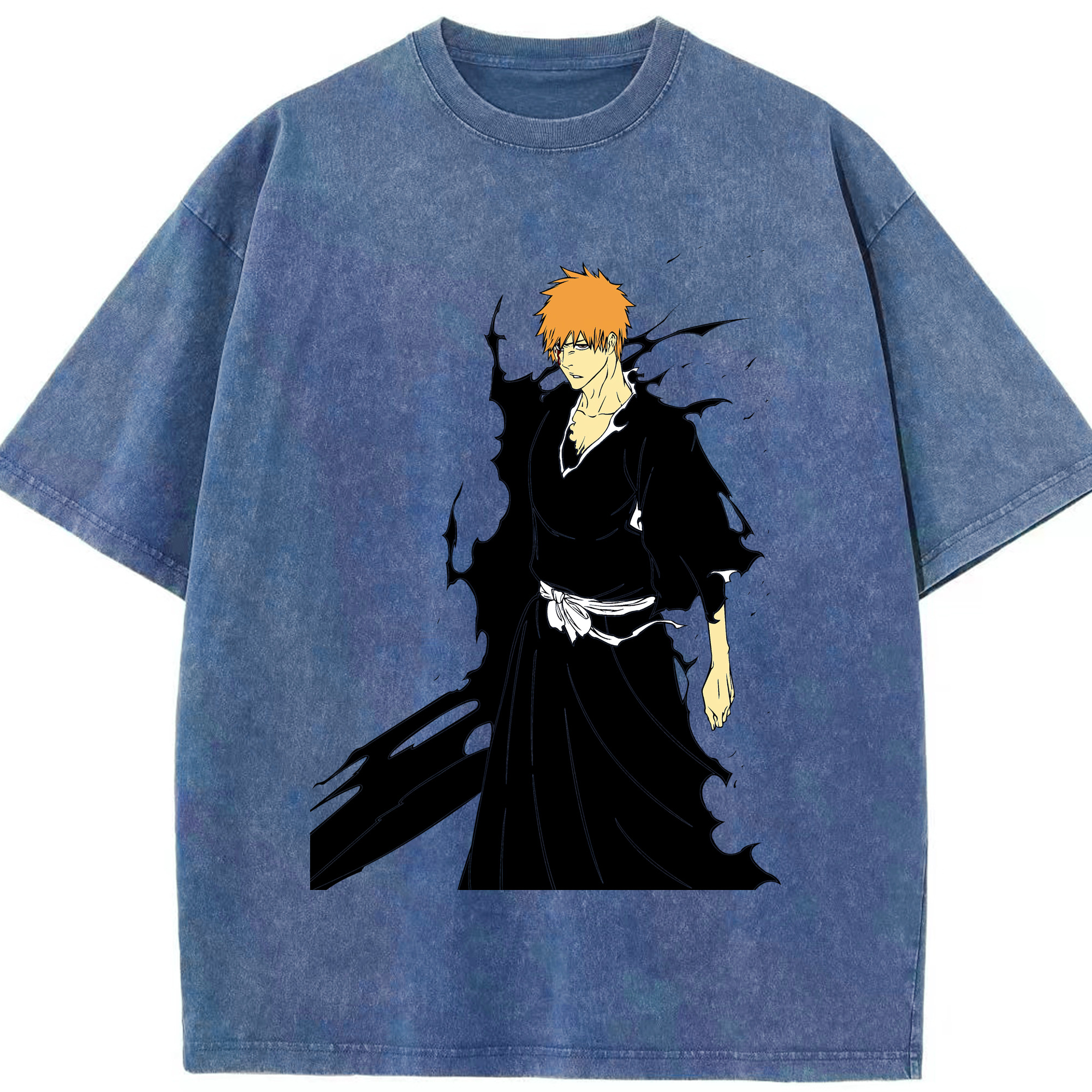 （画像用） ブリーチ 黒崎一護（くろさき いちご）BLEACH Kurosaki Ichigo 綿100% ヴィンテージ風 半袖Tシャツ（フロントプリント）