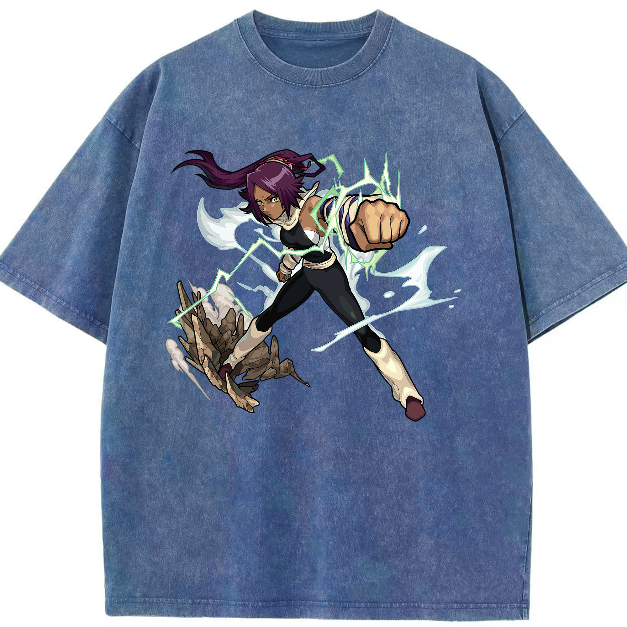 （画像用） ブリーチ 四楓院 夜一（しほういん よるいち） BLEACH Shihouin Yoruichi 綿100% ヴィンテージ風 半袖Tシャツ（フロントプリント）