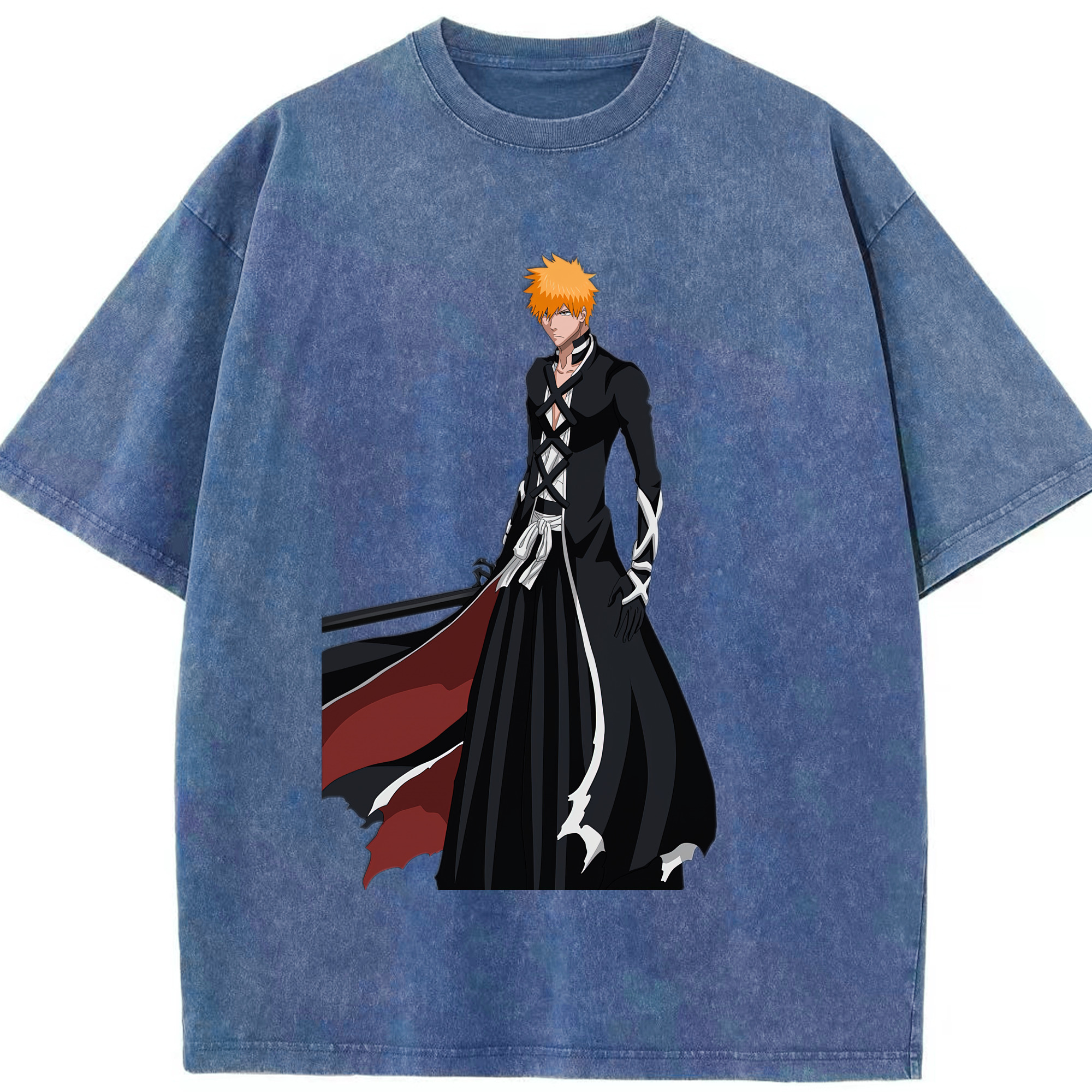（画像用） ブリーチ 黒崎一護（くろさき いちご）BLEACH Kurosaki Ichigo 綿100% ヴィンテージ風 半袖Tシャツ（フロントプリント）