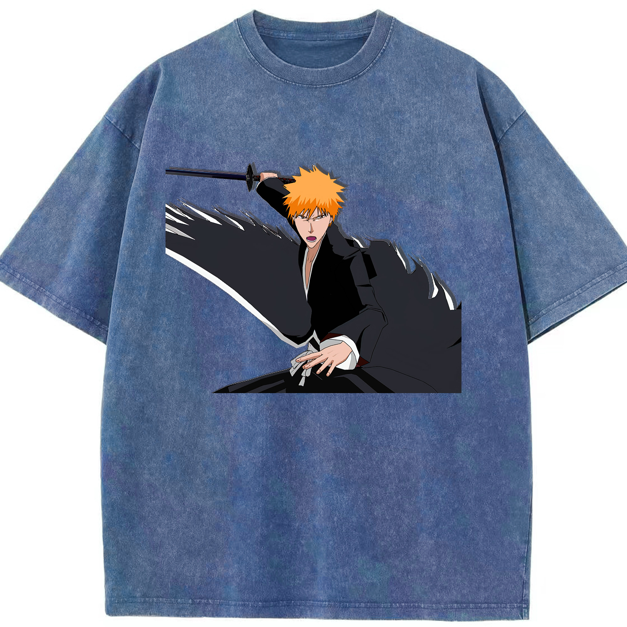 （画像用） ブリーチ 黒崎一護（くろさき いちご）BLEACH Kurosaki Ichigo 綿100% ヴィンテージ風 半袖Tシャツ（フロントプリント）