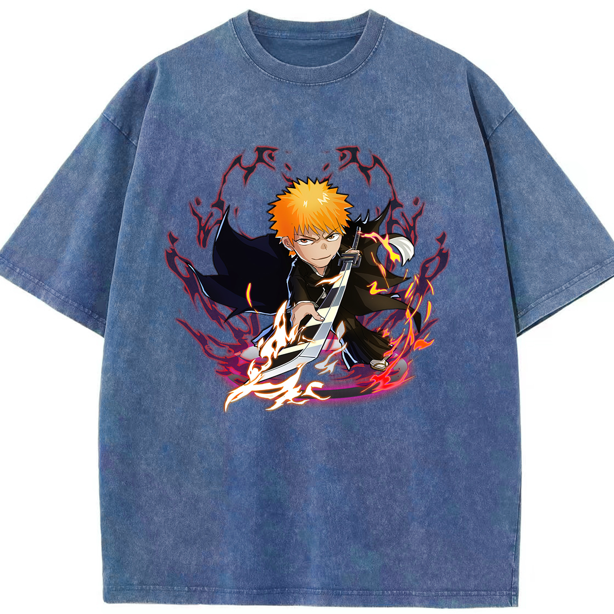 （画像用） ブリーチ 黒崎一護（くろさき いちご）BLEACH Kurosaki Ichigo 綿100% ヴィンテージ風 半袖Tシャツ（フロントプリント）