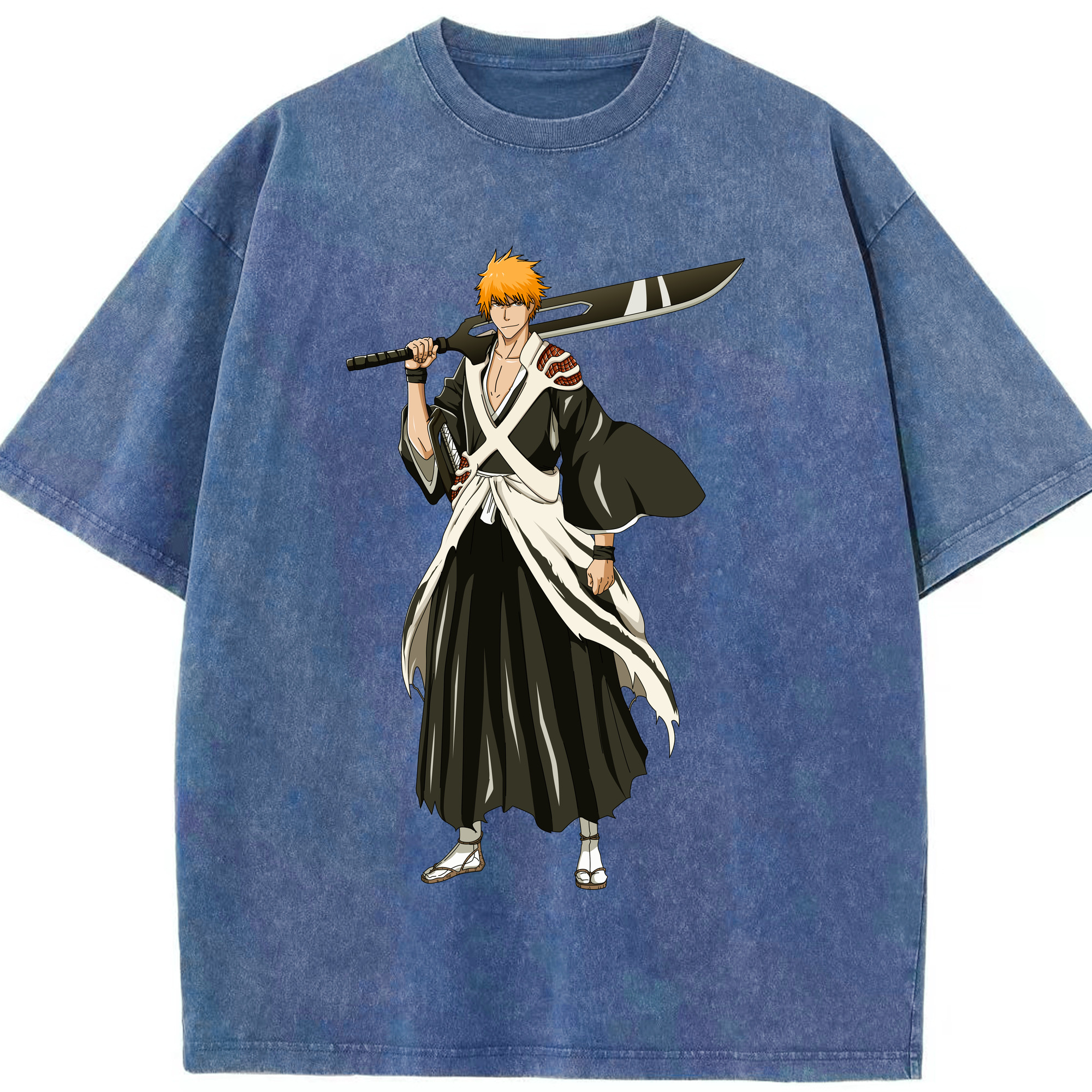 （画像用） ブリーチ 黒崎一護（くろさき いちご）BLEACH Kurosaki Ichigo 綿100% ヴィンテージ風 半袖Tシャツ（フロントプリント）
