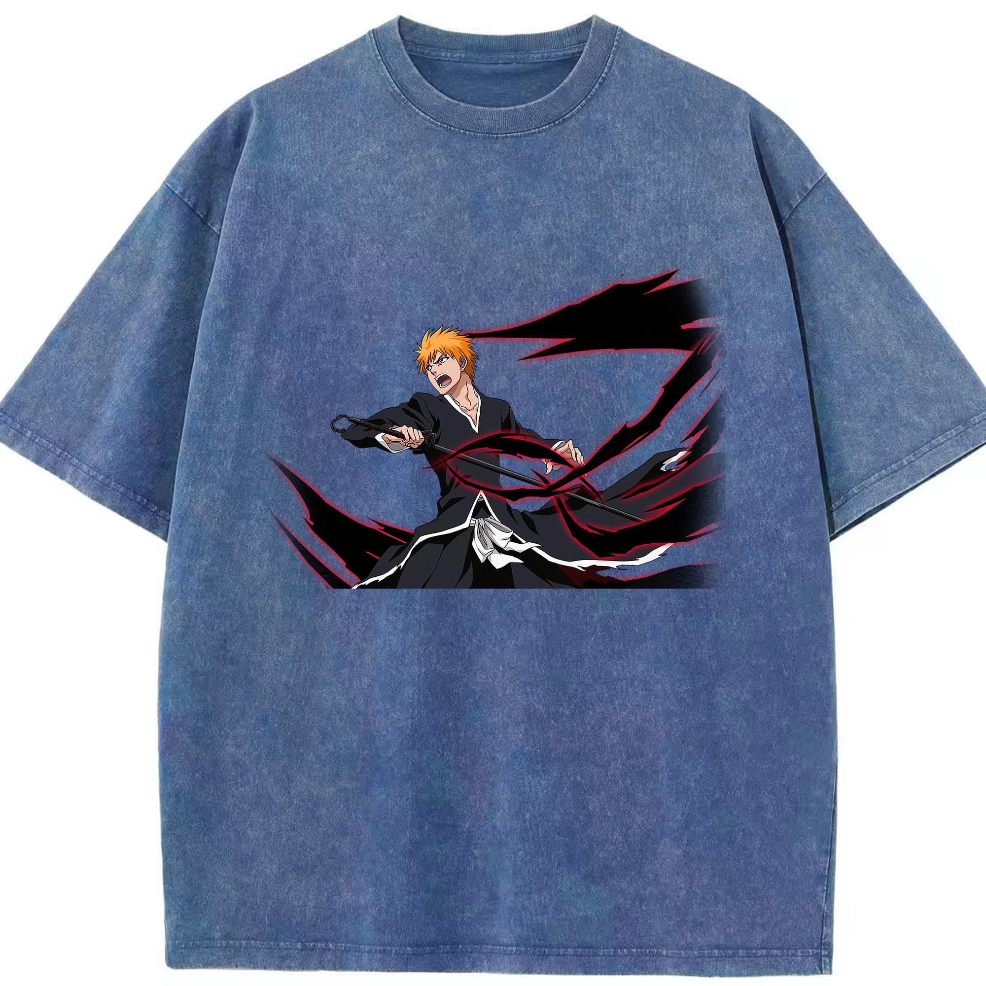 （画像用） ブリーチ 黒崎一護（くろさき いちご）BLEACH Kurosaki Ichigo 綿100% ヴィンテージ風 半袖Tシャツ（フロントプリント）