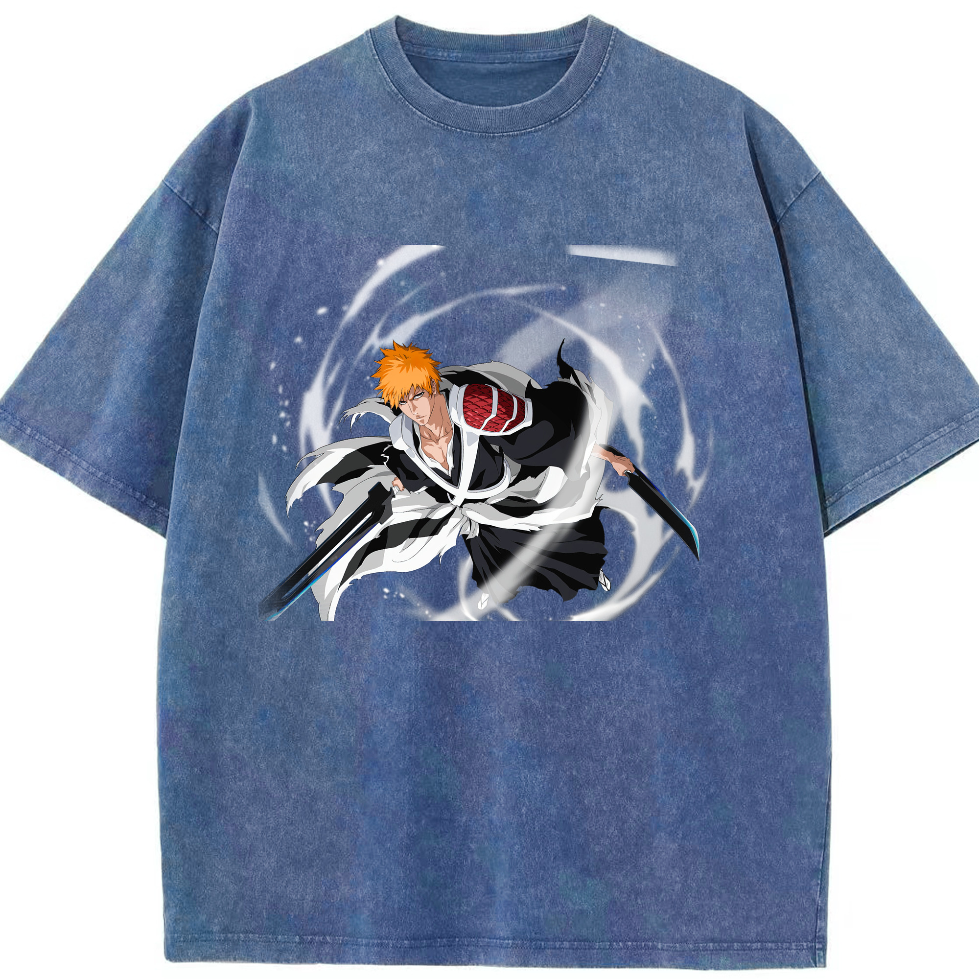 （画像用） ブリーチ 黒崎一護（くろさき いちご）BLEACH Kurosaki Ichigo 綿100% ヴィンテージ風 半袖Tシャツ（フロントプリント）