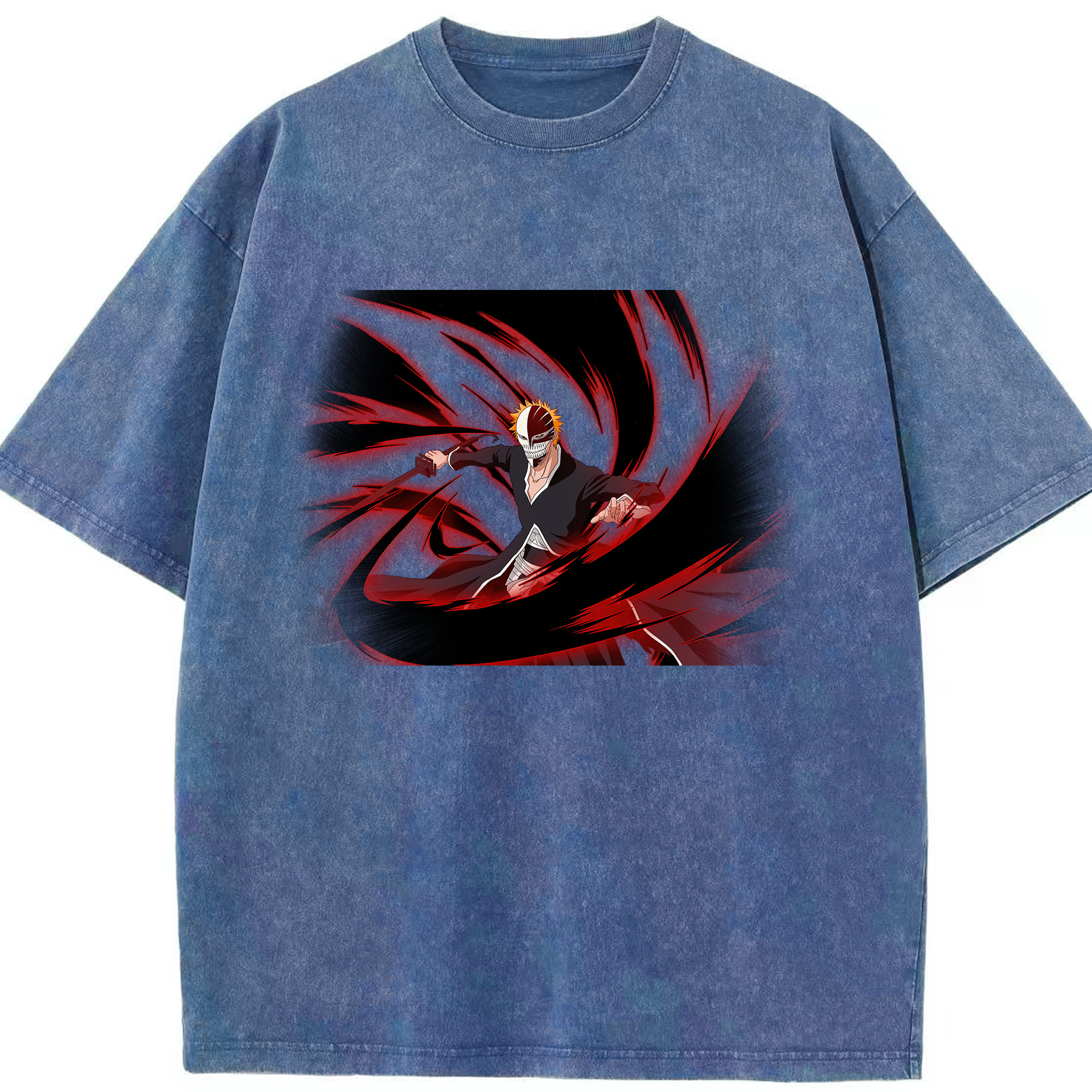 （画像用） ブリーチ 黒崎一護（くろさき いちご）BLEACH Kurosaki Ichigo 綿100% ヴィンテージ風 半袖Tシャツ（フロントプリント）