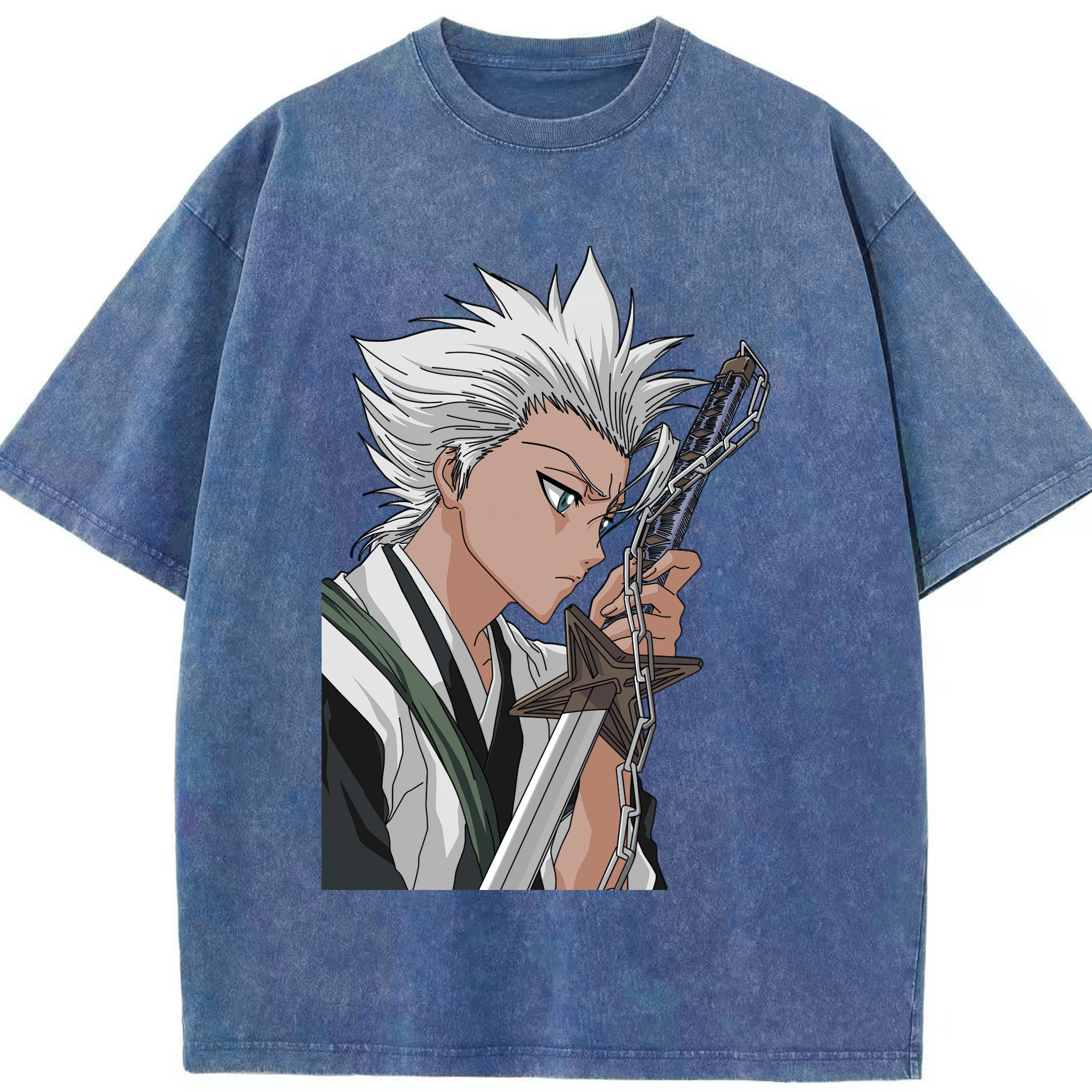 （画像用） ブリーチ 日番谷冬獅郎（ひつがや とうしろう） BLEACH Hitsugaya Toushirou 綿100% ヴィンテージ風 半袖Tシャツ（フロントプリント）