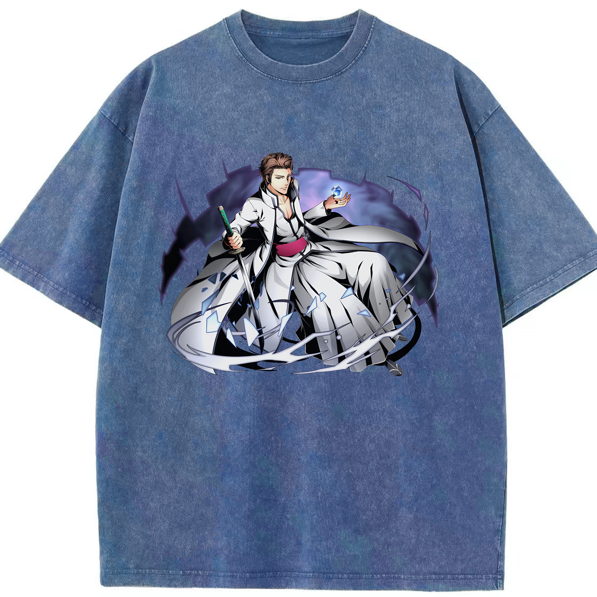 （画像用） ブリーチ 藍染 惣右介（あいぜん そうすけ） BLEACH Aizen Sousuke 綿100% ヴィンテージ風 半袖Tシャツ（フロントプリント）