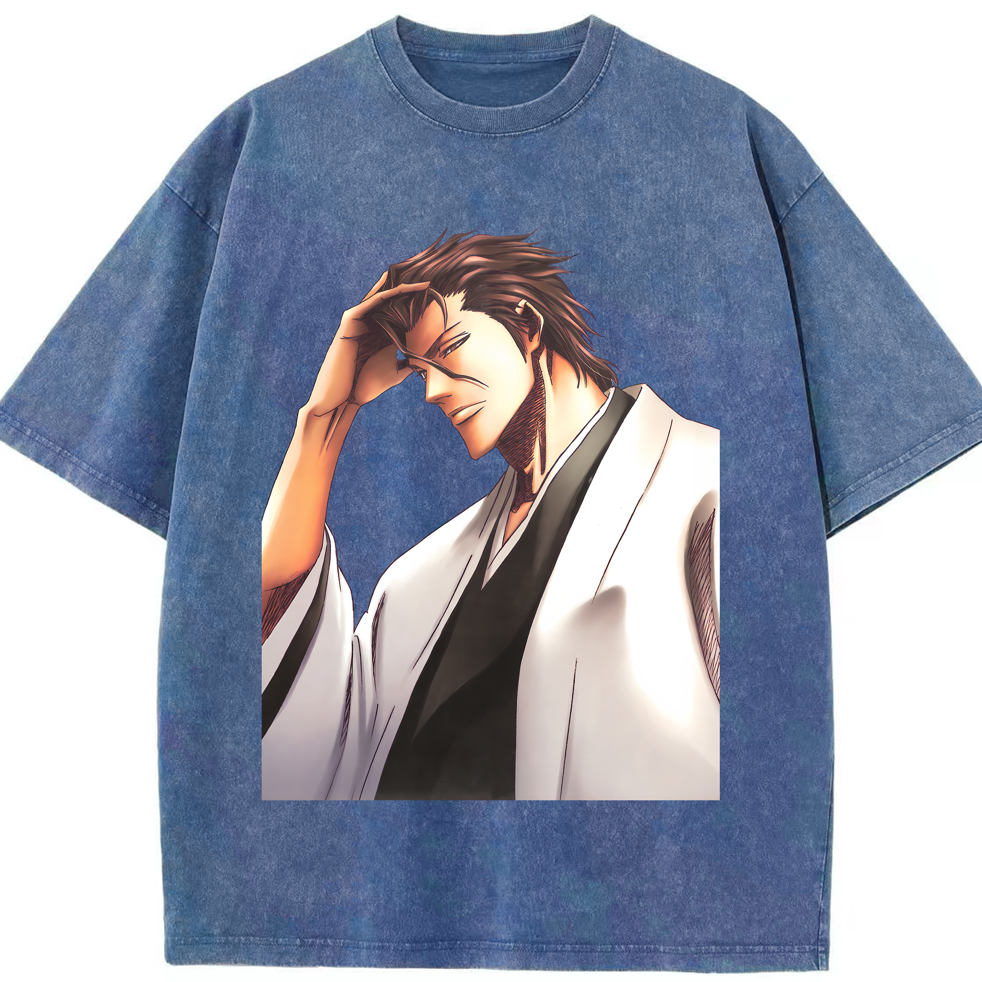 （画像用） ブリーチ 藍染 惣右介（あいぜん そうすけ） BLEACH Aizen Sousuke 綿100% ヴィンテージ風 半袖Tシャツ（フロントプリント）