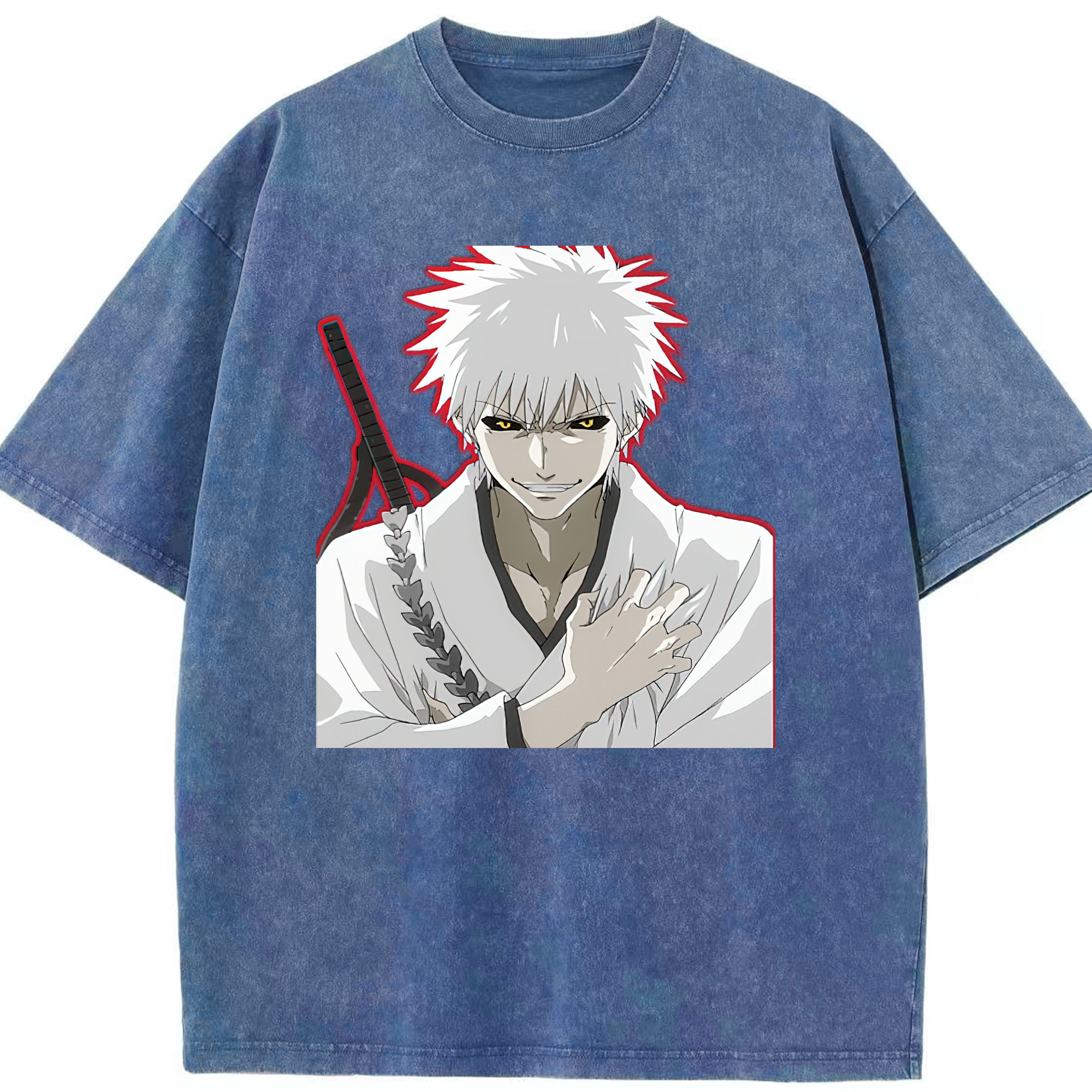 （画像用） ブリーチ 黒崎一護（くろさき いちご）BLEACH Kurosaki Ichigo 綿100% ヴィンテージ風 半袖Tシャツ（フロントプリント）