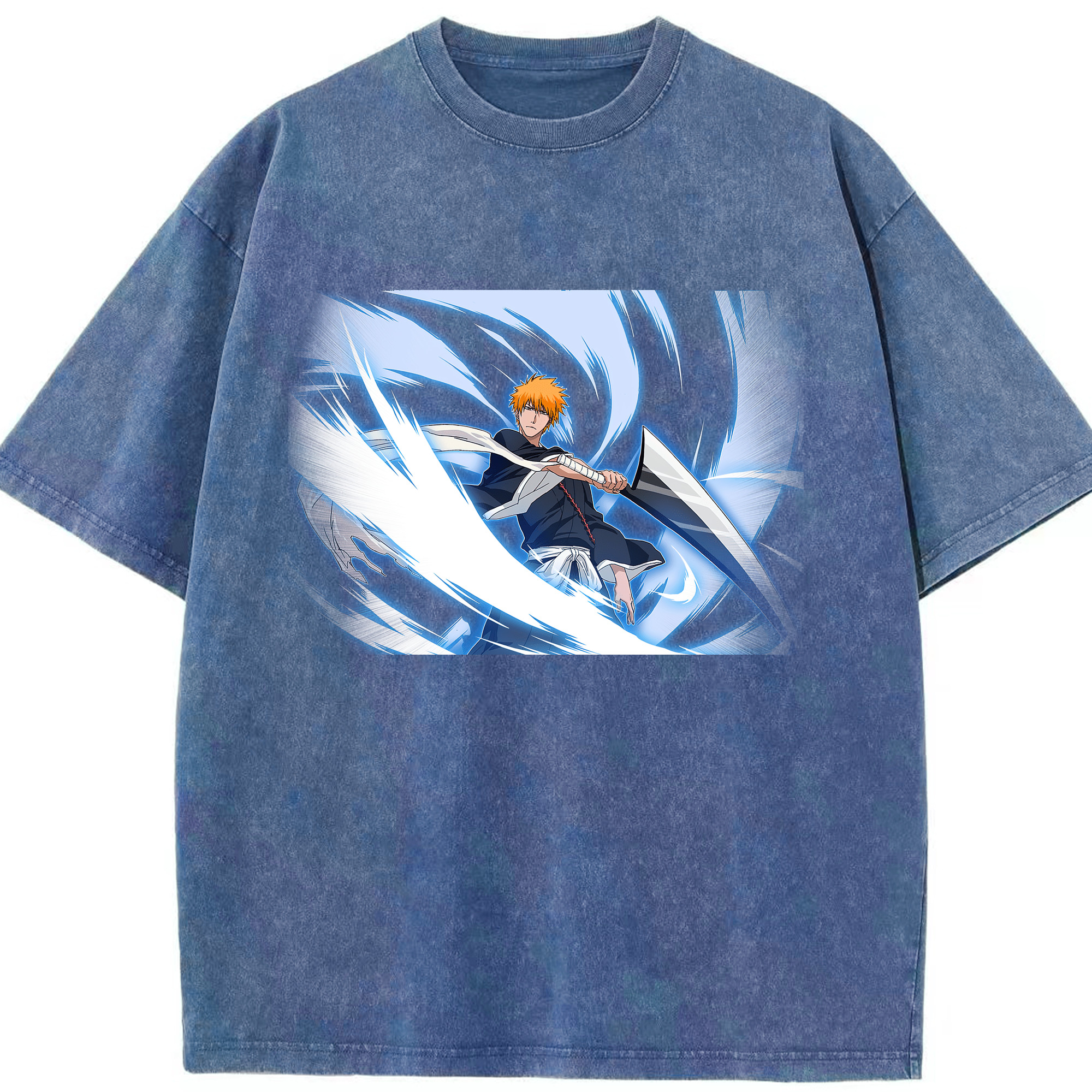 （画像用） ブリーチ 黒崎一護（くろさき いちご）BLEACH Kurosaki Ichigo 綿100% ヴィンテージ風 半袖Tシャツ（フロントプリント）