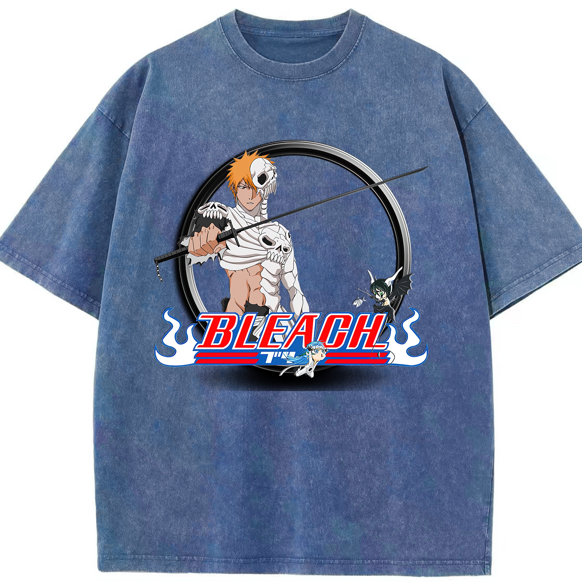 （画像用） ブリーチ 黒崎一護（くろさき いちご）BLEACH Kurosaki Ichigo 綿100% ヴィンテージ風 半袖Tシャツ（フロントプリント）