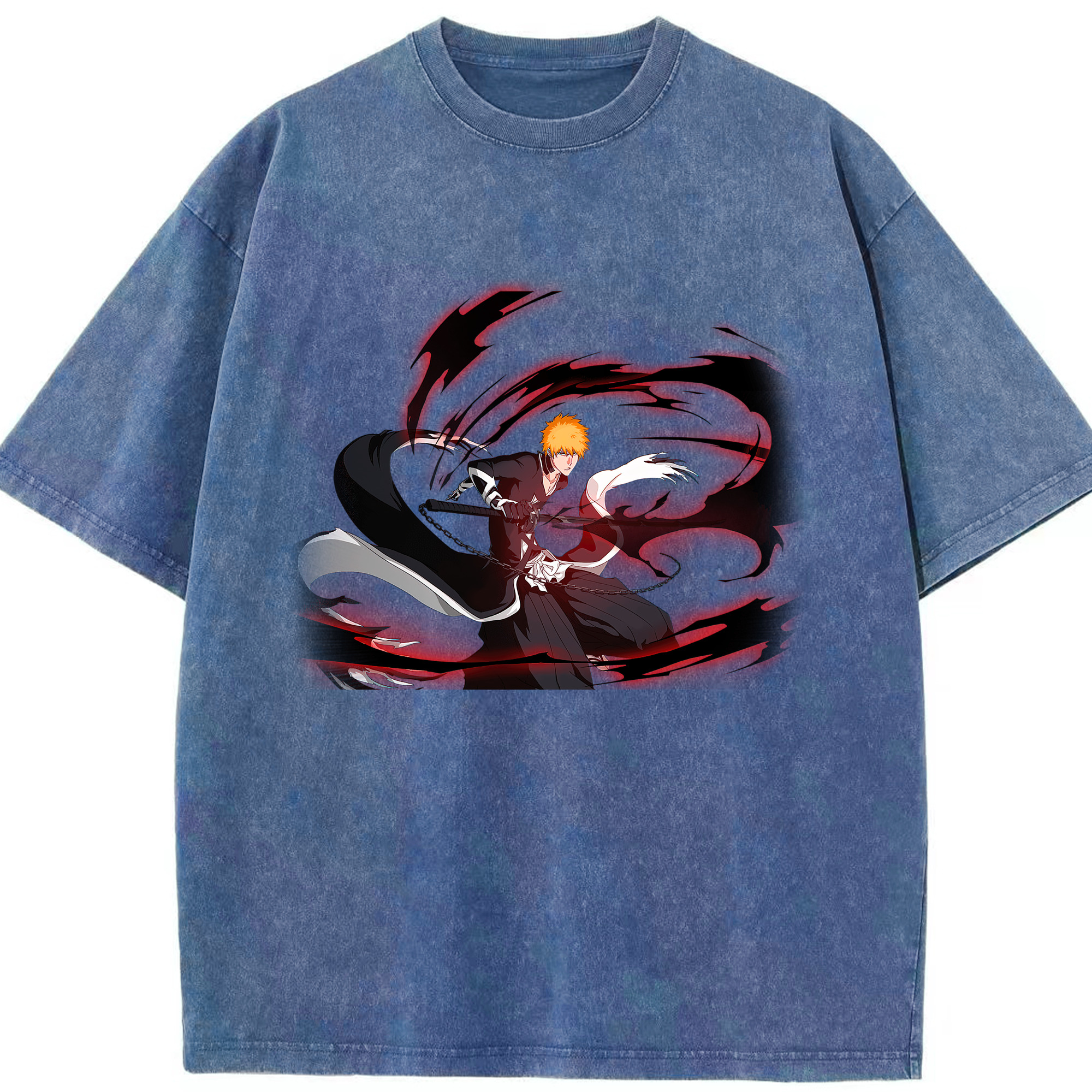 （画像用） ブリーチ 黒崎一護（くろさき いちご）BLEACH Kurosaki Ichigo 綿100% ヴィンテージ風 半袖Tシャツ（フロントプリント）