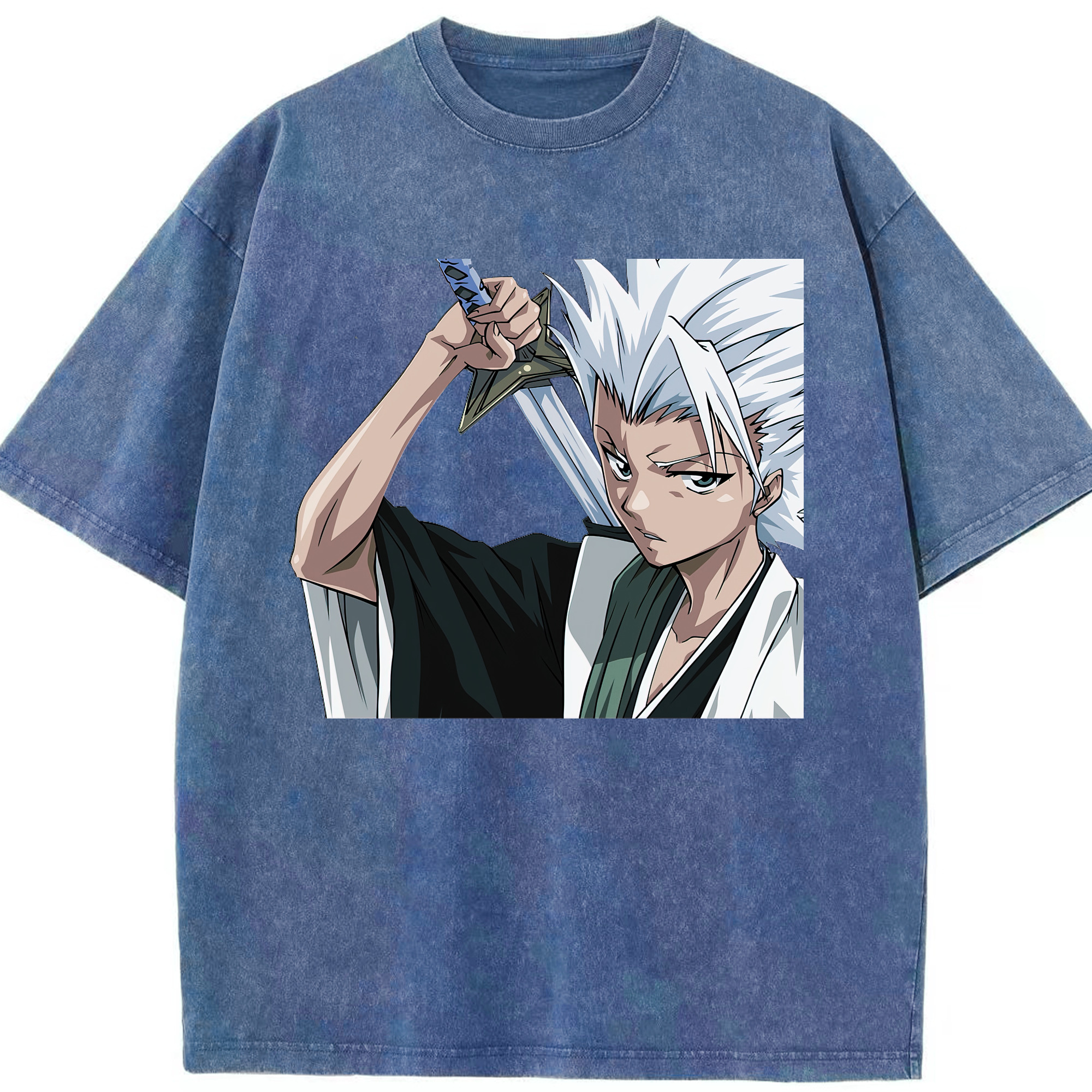 （画像用） ブリーチ 日番谷冬獅郎（ひつがや とうしろう） BLEACH Hitsugaya Toushirou 綿100% ヴィンテージ風 半袖Tシャツ（フロントプリント）