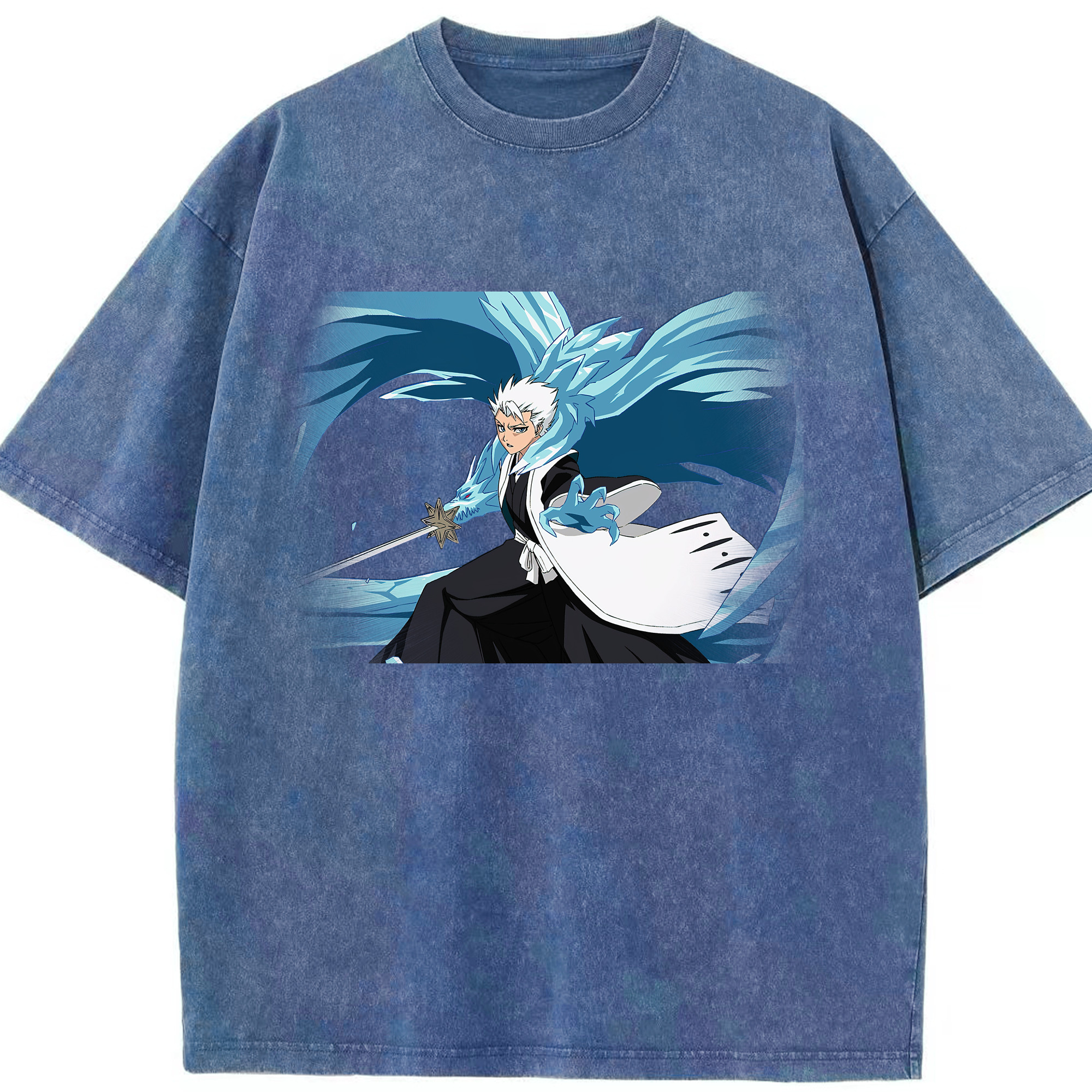 （画像用） ブリーチ 日番谷冬獅郎（ひつがや とうしろう） BLEACH Hitsugaya Toushirou 綿100% ヴィンテージ風 半袖Tシャツ（フロントプリント）