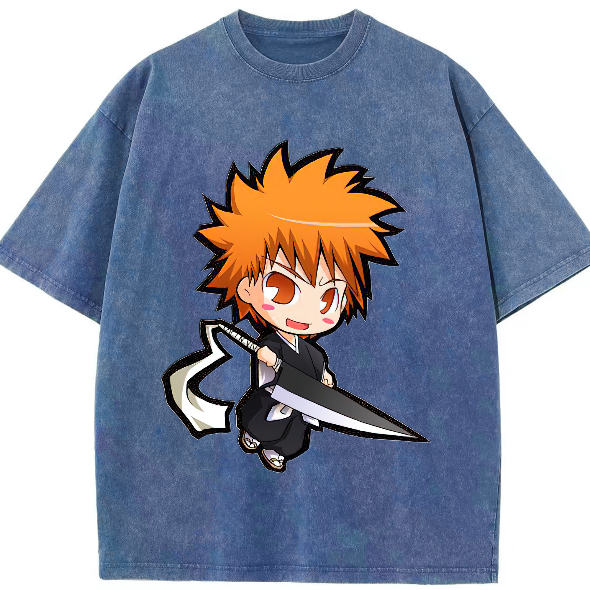 （画像用） ブリーチ 黒崎一護（くろさき いちご）BLEACH Kurosaki Ichigo 綿100% ヴィンテージ風 半袖Tシャツ（フロントプリント）