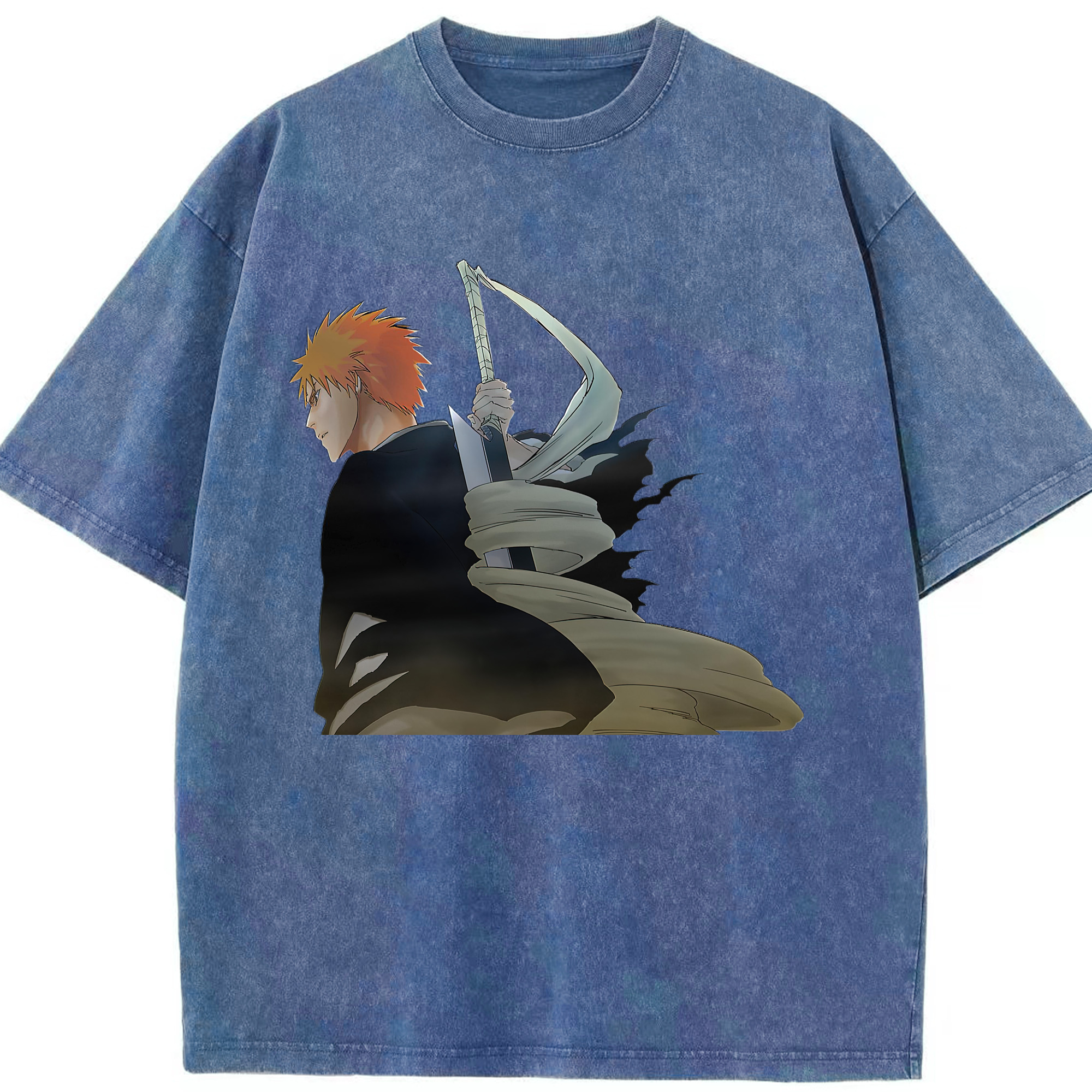 （画像用） ブリーチ 黒崎一護（くろさき いちご）BLEACH Kurosaki Ichigo 綿100% ヴィンテージ風 半袖Tシャツ（フロントプリント）