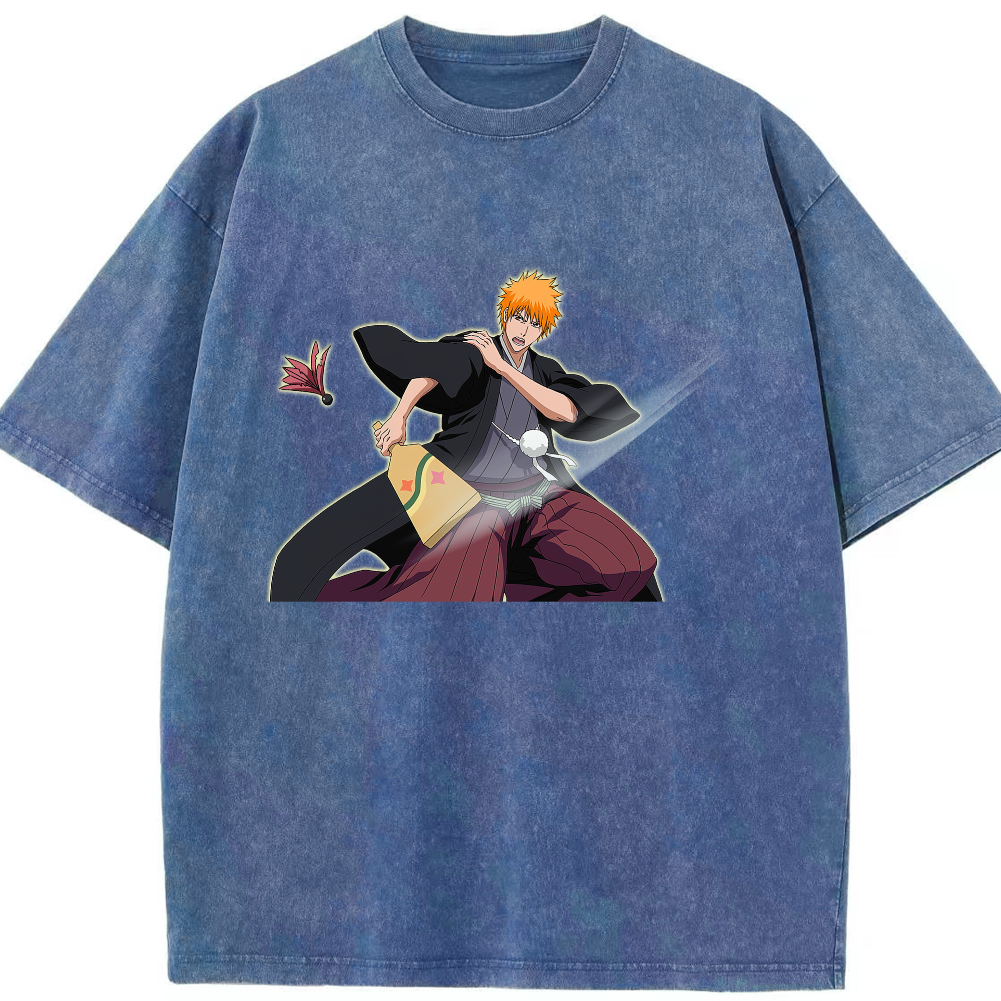 （画像用） ブリーチ 黒崎一護（くろさき いちご）BLEACH Kurosaki Ichigo 綿100% ヴィンテージ風 半袖Tシャツ（フロントプリント）