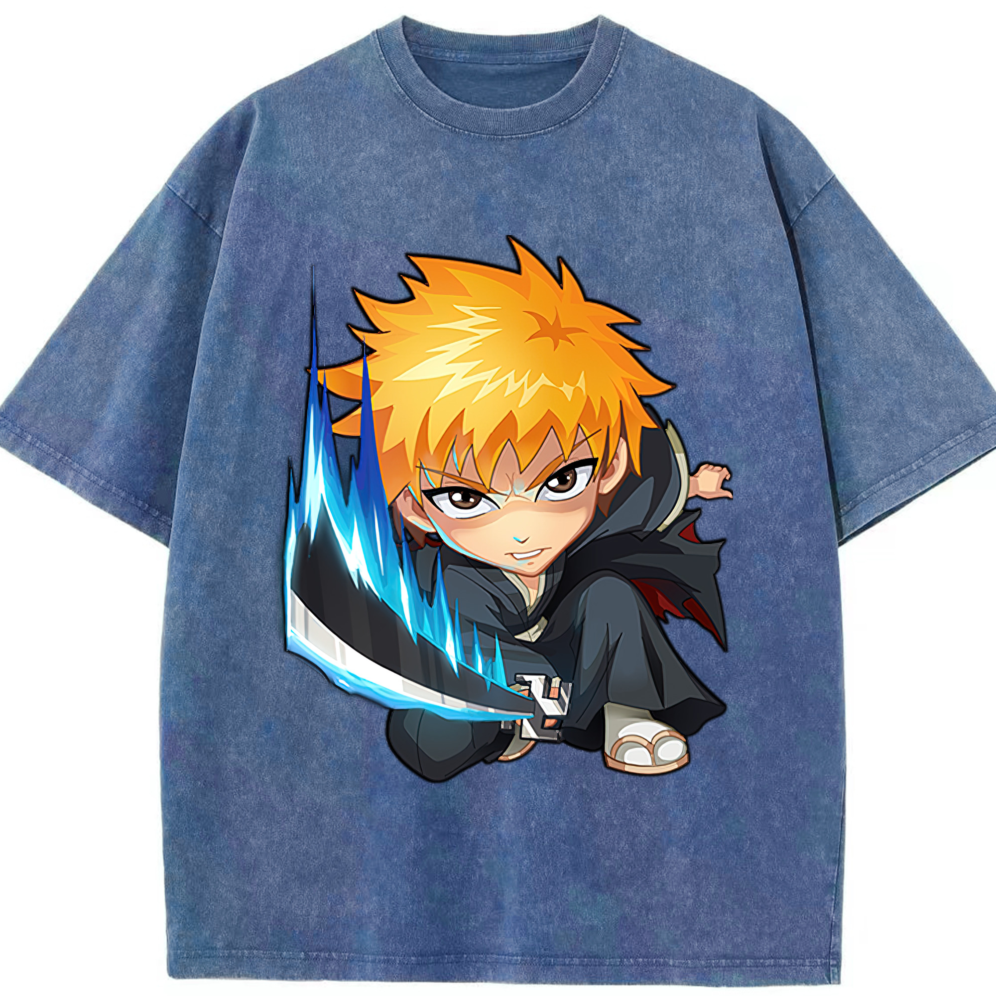 （画像用） ブリーチ 黒崎一護（くろさき いちご）BLEACH Kurosaki Ichigo 綿100% ヴィンテージ風 半袖Tシャツ（フロントプリント）