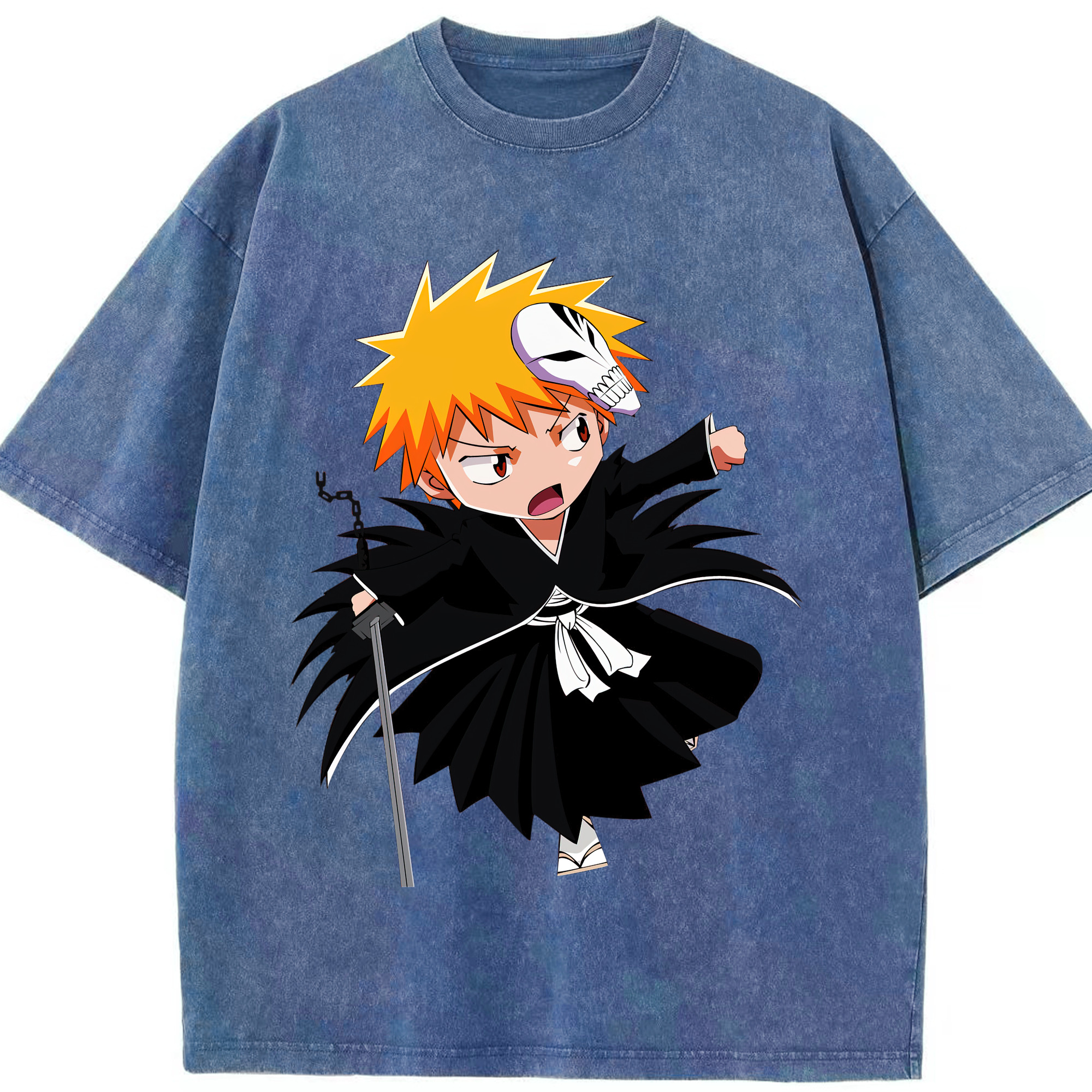 （画像用） ブリーチ 黒崎一護（くろさき いちご）BLEACH Kurosaki Ichigo 綿100% ヴィンテージ風 半袖Tシャツ（フロントプリント）