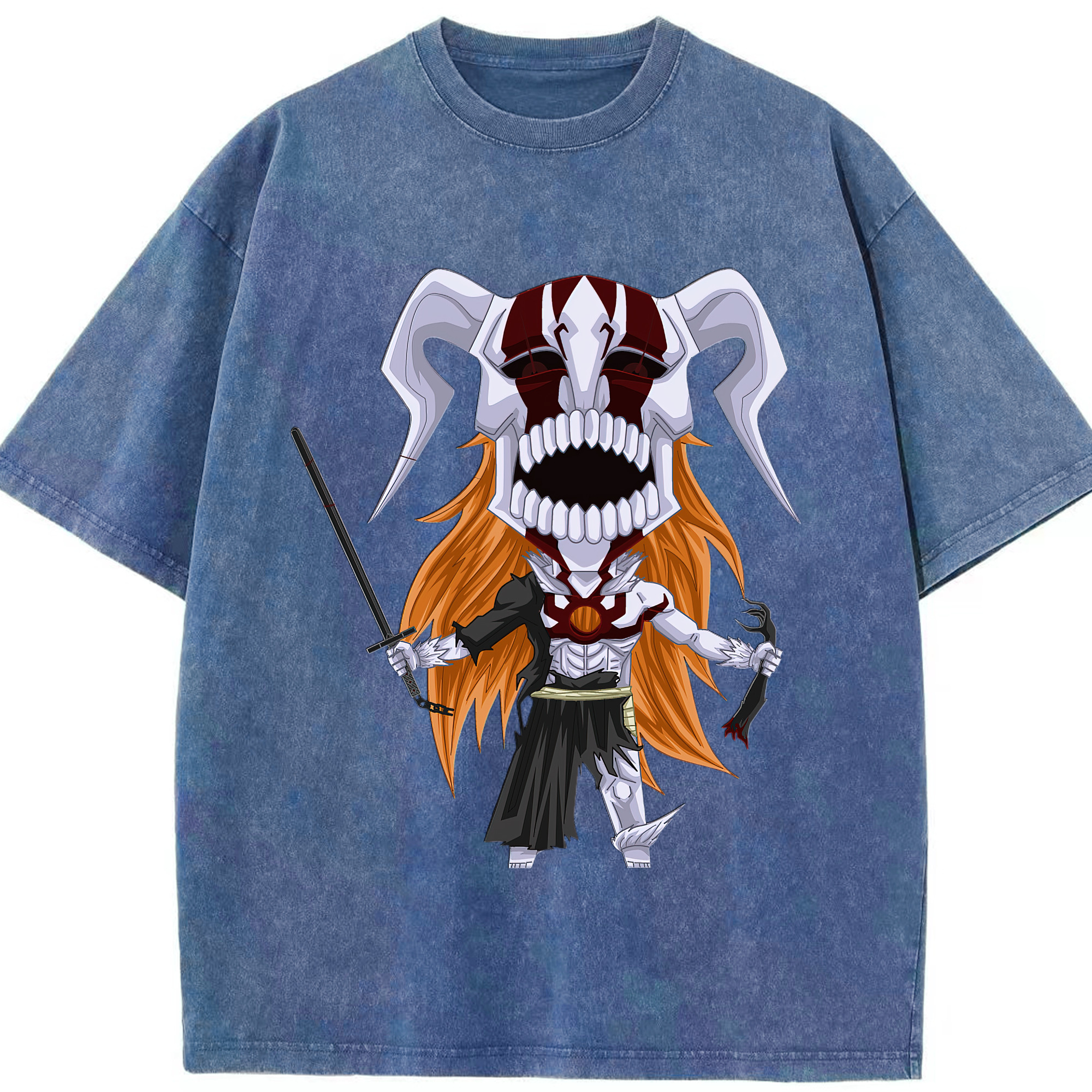 （画像用） ブリーチ 黒崎一護（くろさき いちご）BLEACH Kurosaki Ichigo 綿100% ヴィンテージ風 半袖Tシャツ（フロントプリント）