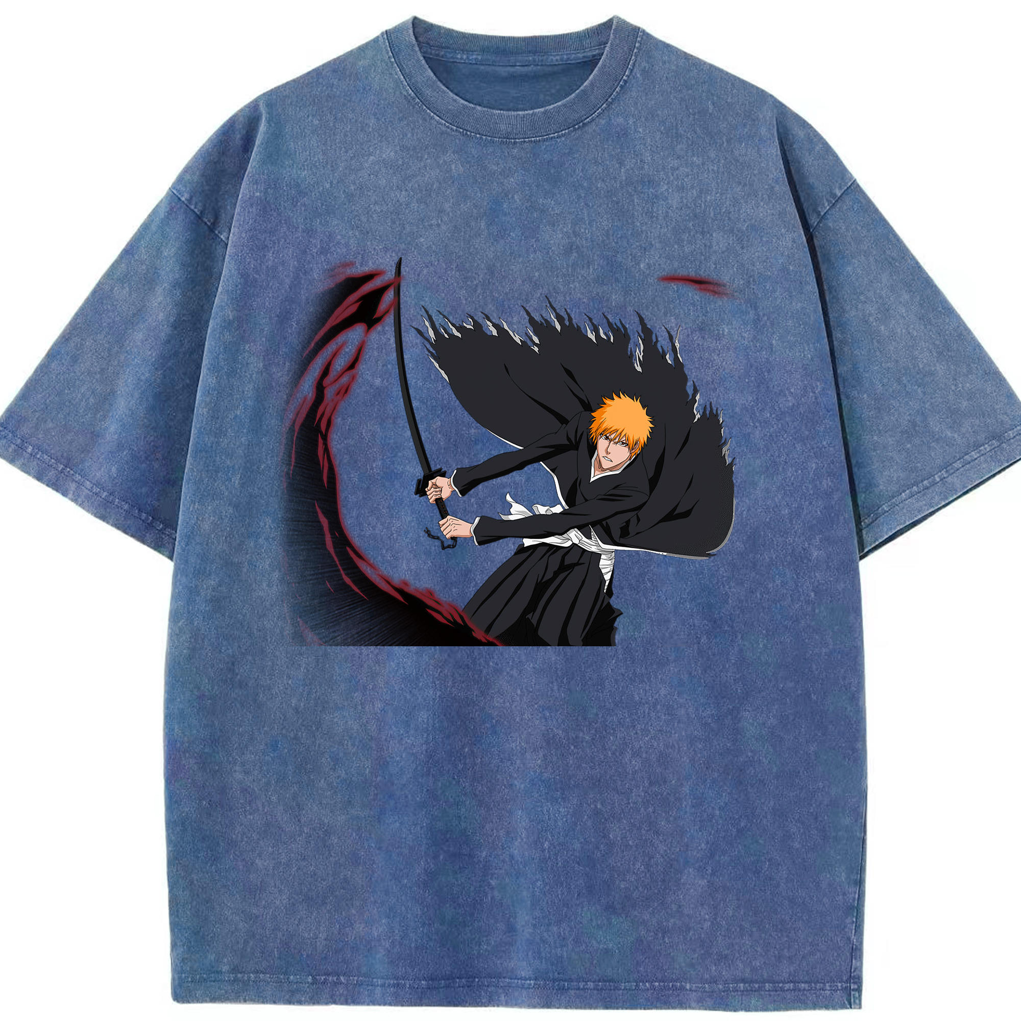 （画像用） ブリーチ 黒崎一護（くろさき いちご）BLEACH Kurosaki Ichigo 綿100% ヴィンテージ風 半袖Tシャツ（フロントプリント）