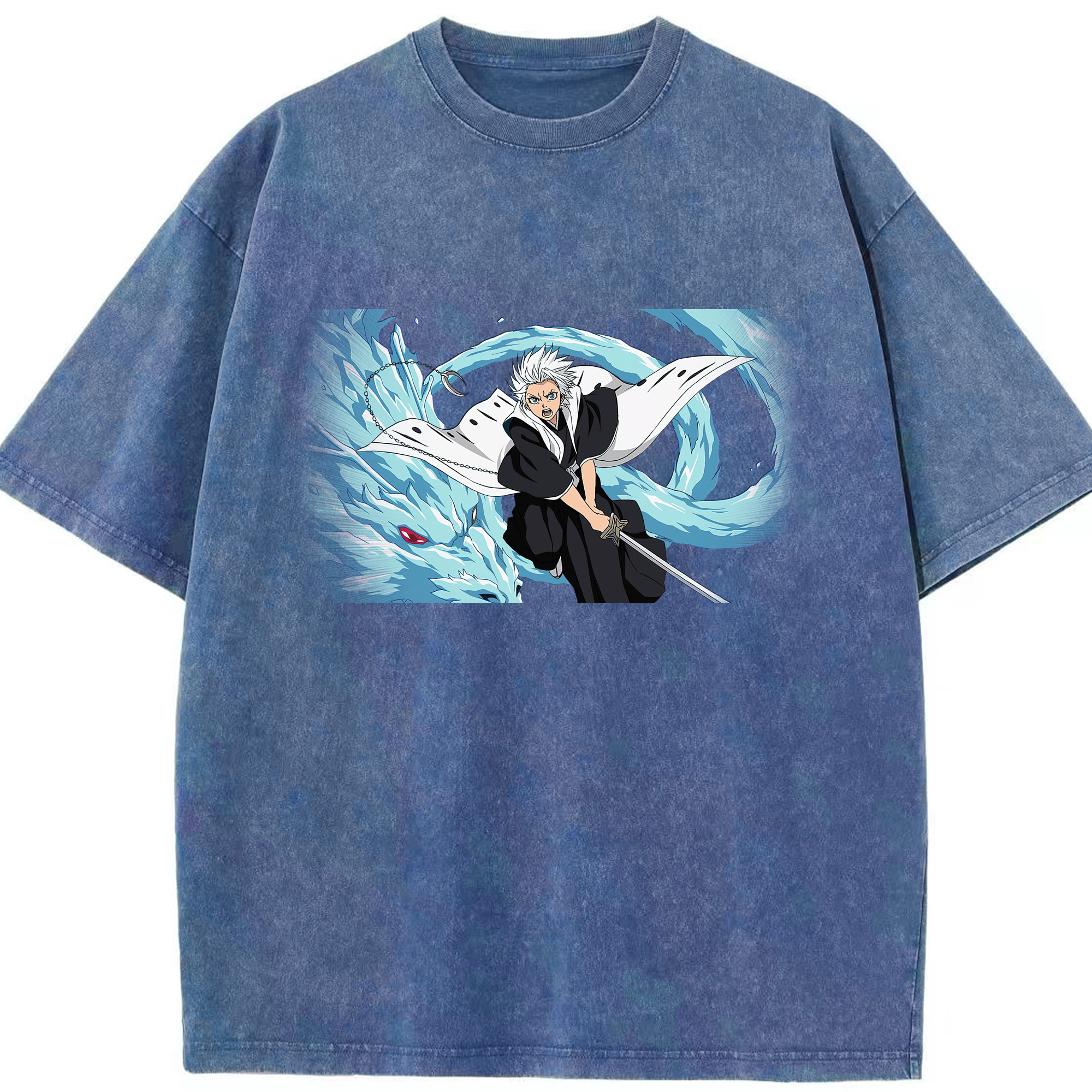 （画像用） ブリーチ 日番谷冬獅郎（ひつがや とうしろう） BLEACH Hitsugaya Toushirou 綿100% ヴィンテージ風 半袖Tシャツ（フロントプリント）