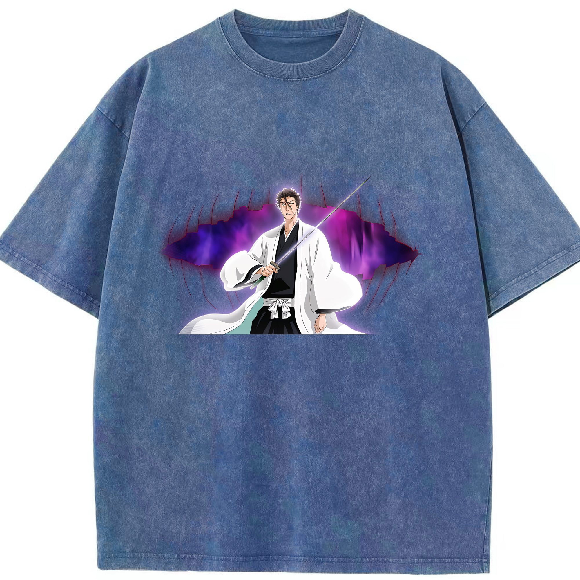 （画像用） ブリーチ 藍染 惣右介（あいぜん そうすけ） BLEACH Aizen Sousuke 綿100% ヴィンテージ風 半袖Tシャツ（フロントプリント）