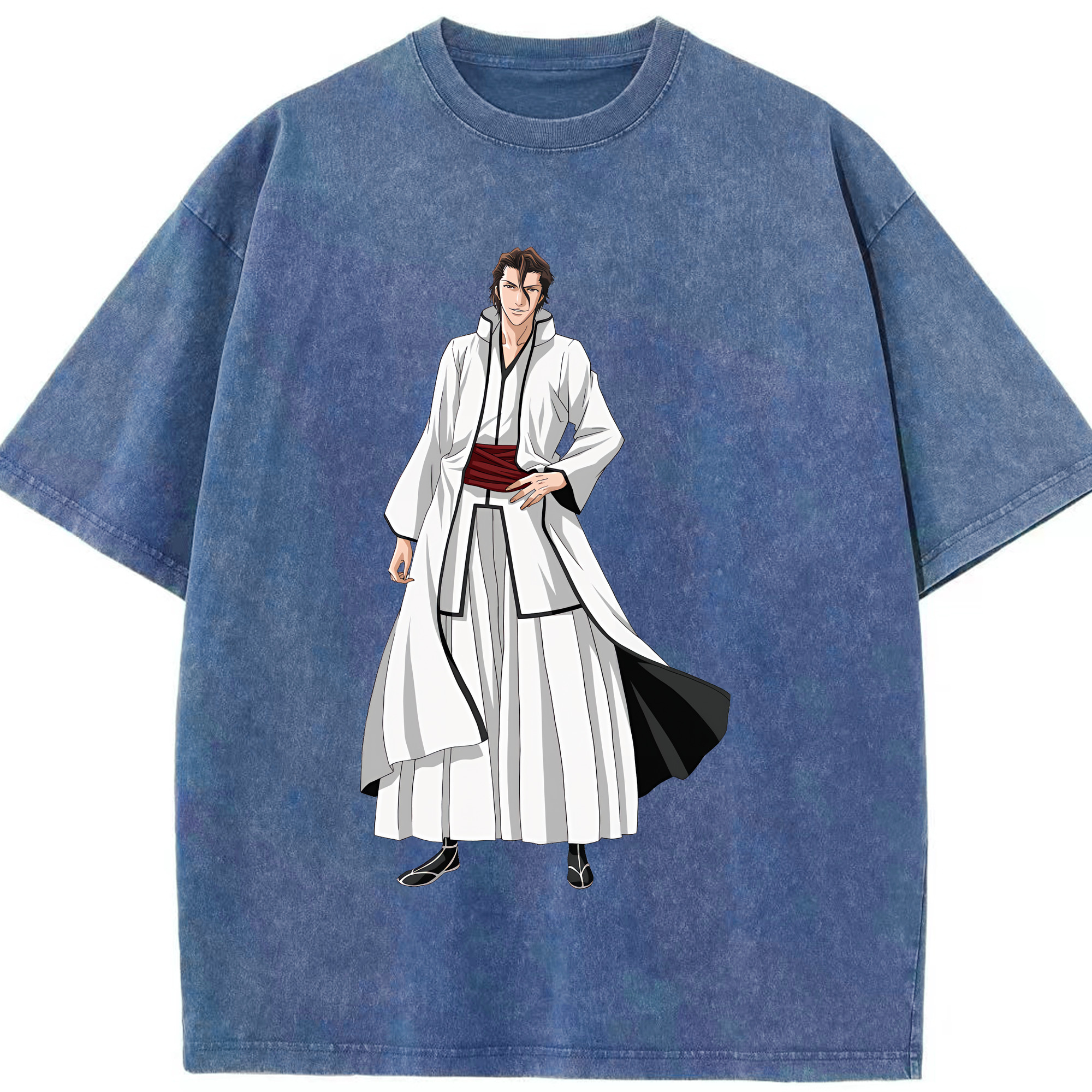（画像用） ブリーチ 藍染 惣右介（あいぜん そうすけ） BLEACH Aizen Sousuke 綿100% ヴィンテージ風 半袖Tシャツ（フロントプリント）