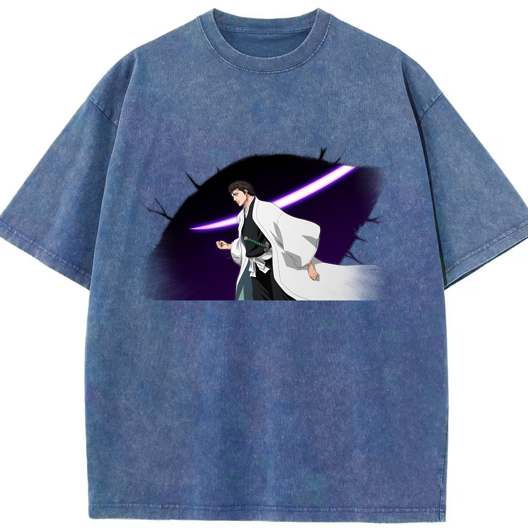 （画像用） ブリーチ 藍染 惣右介（あいぜん そうすけ） BLEACH Aizen Sousuke 綿100% ヴィンテージ風 半袖Tシャツ（フロントプリント）