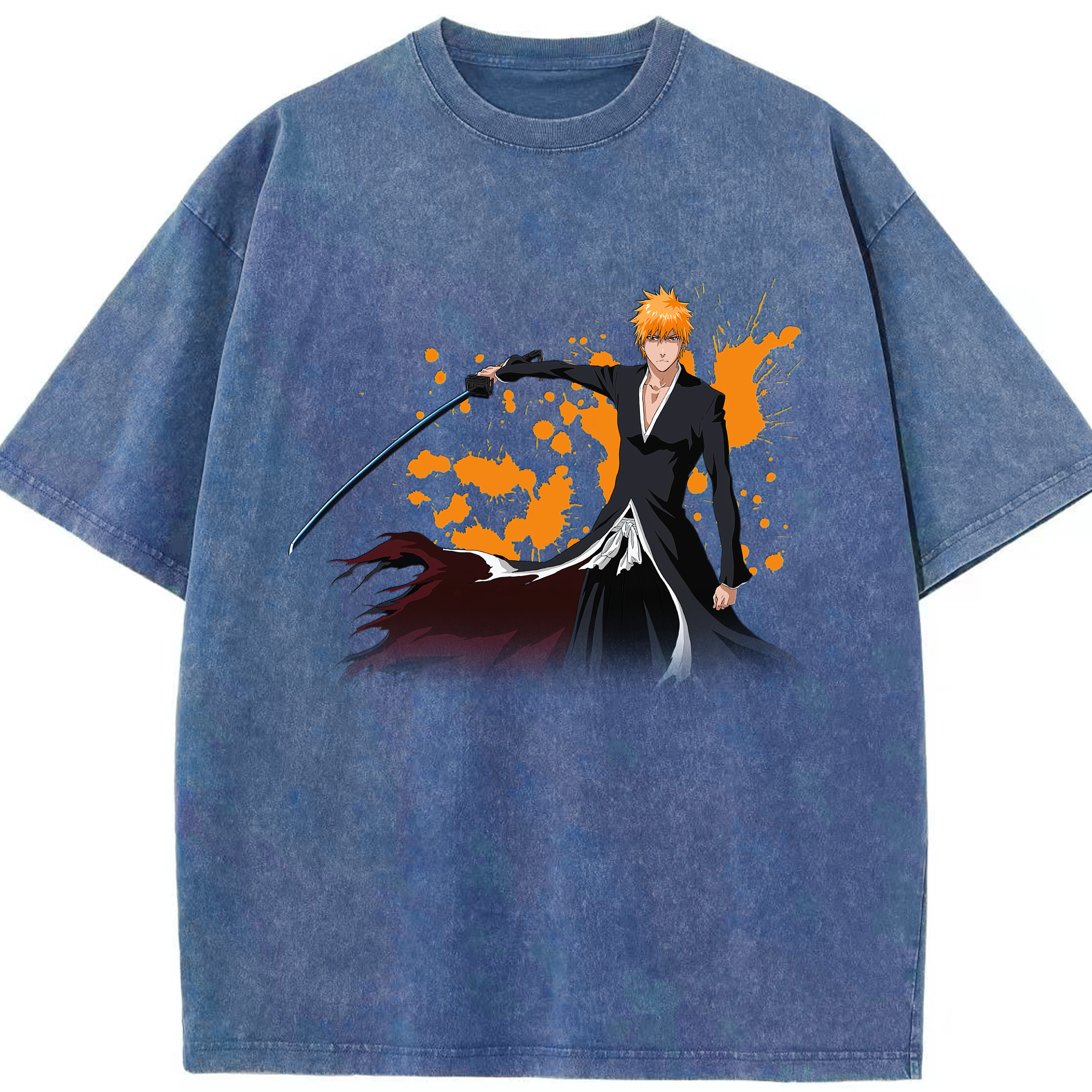 （画像用） ブリーチ 黒崎一護（くろさき いちご）BLEACH Kurosaki Ichigo 綿100% ヴィンテージ風 半袖Tシャツ（フロントプリント）
