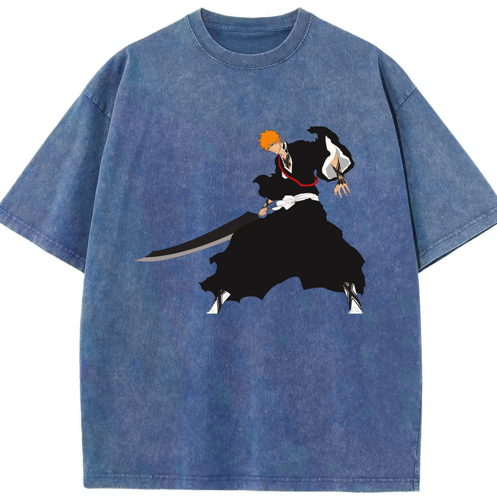 （画像用） ブリーチ 黒崎一護（くろさき いちご）BLEACH Kurosaki Ichigo 綿100% ヴィンテージ風 半袖Tシャツ（フロントプリント）