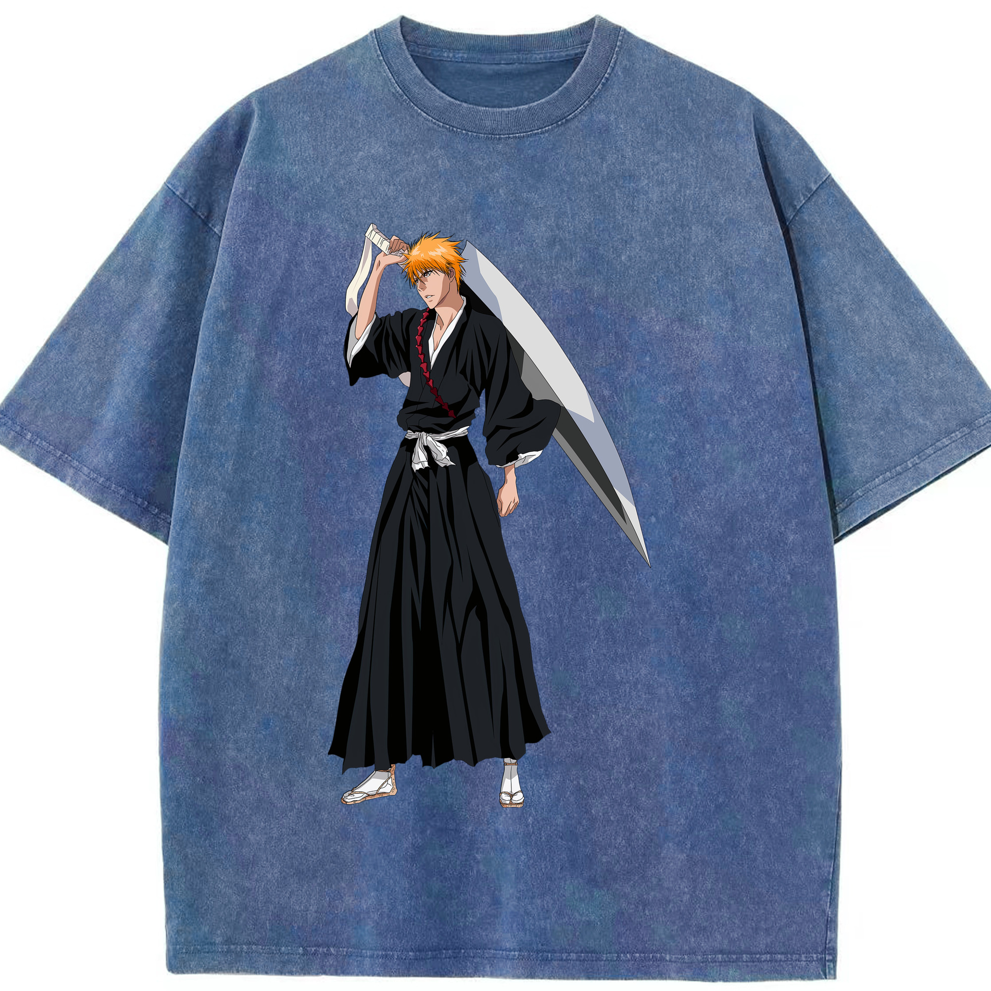 （画像用） ブリーチ 黒崎一護（くろさき いちご）BLEACH Kurosaki Ichigo 綿100% ヴィンテージ風 半袖Tシャツ（フロントプリント）