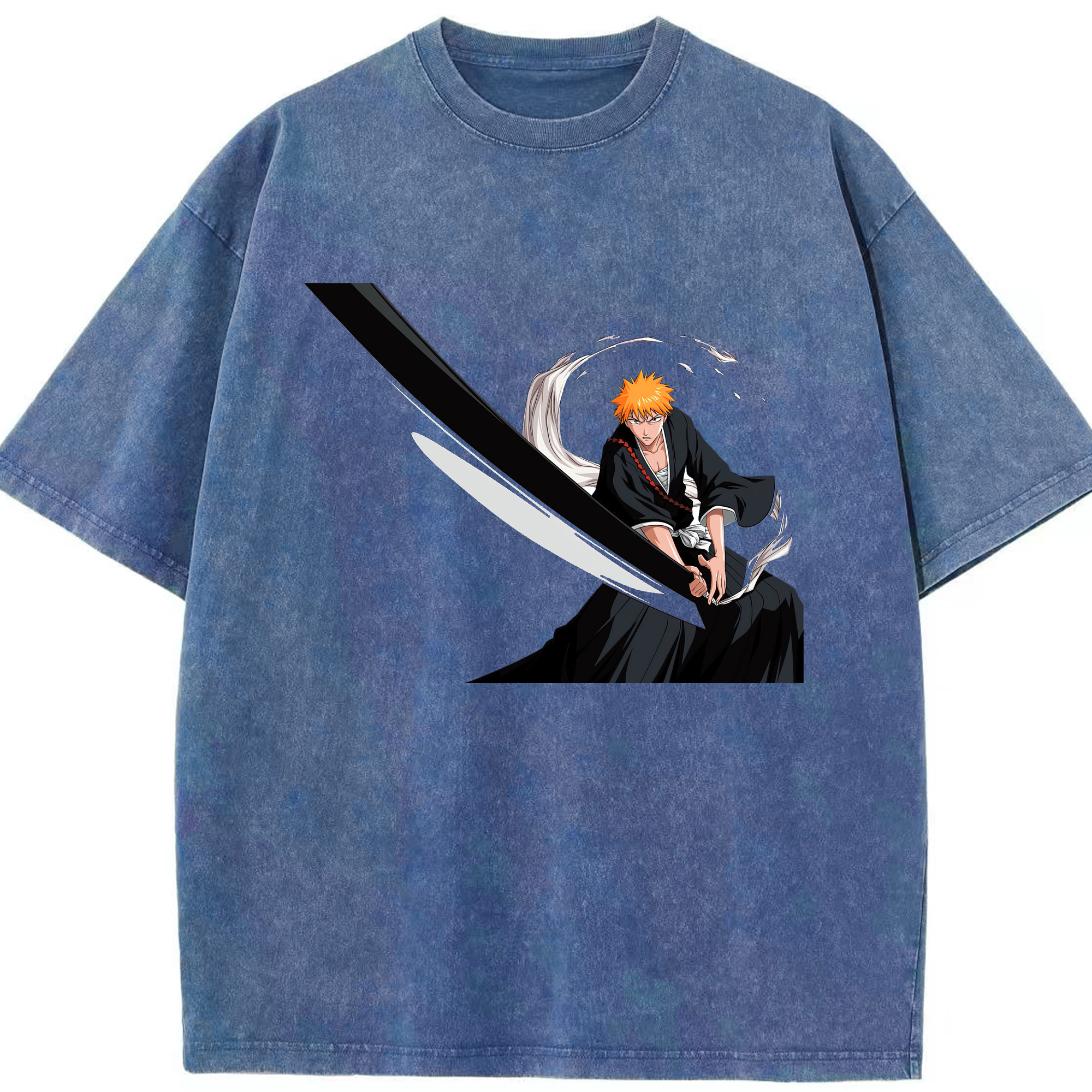 （画像用） ブリーチ 黒崎一護（くろさき いちご）BLEACH Kurosaki Ichigo 綿100% ヴィンテージ風 半袖Tシャツ（フロントプリント）