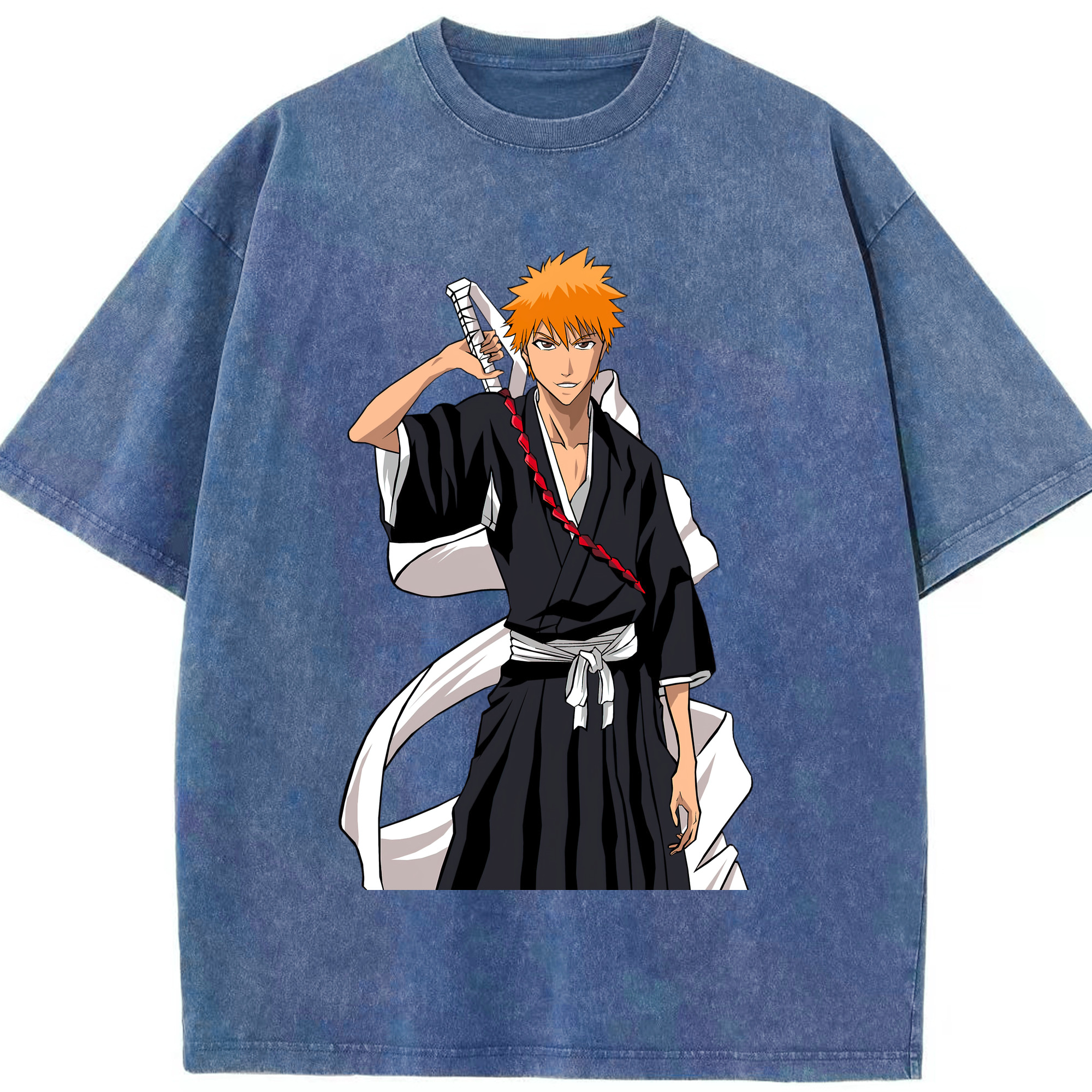 （画像用） ブリーチ 黒崎一護（くろさき いちご）BLEACH Kurosaki Ichigo 綿100% ヴィンテージ風 半袖Tシャツ（フロントプリント）