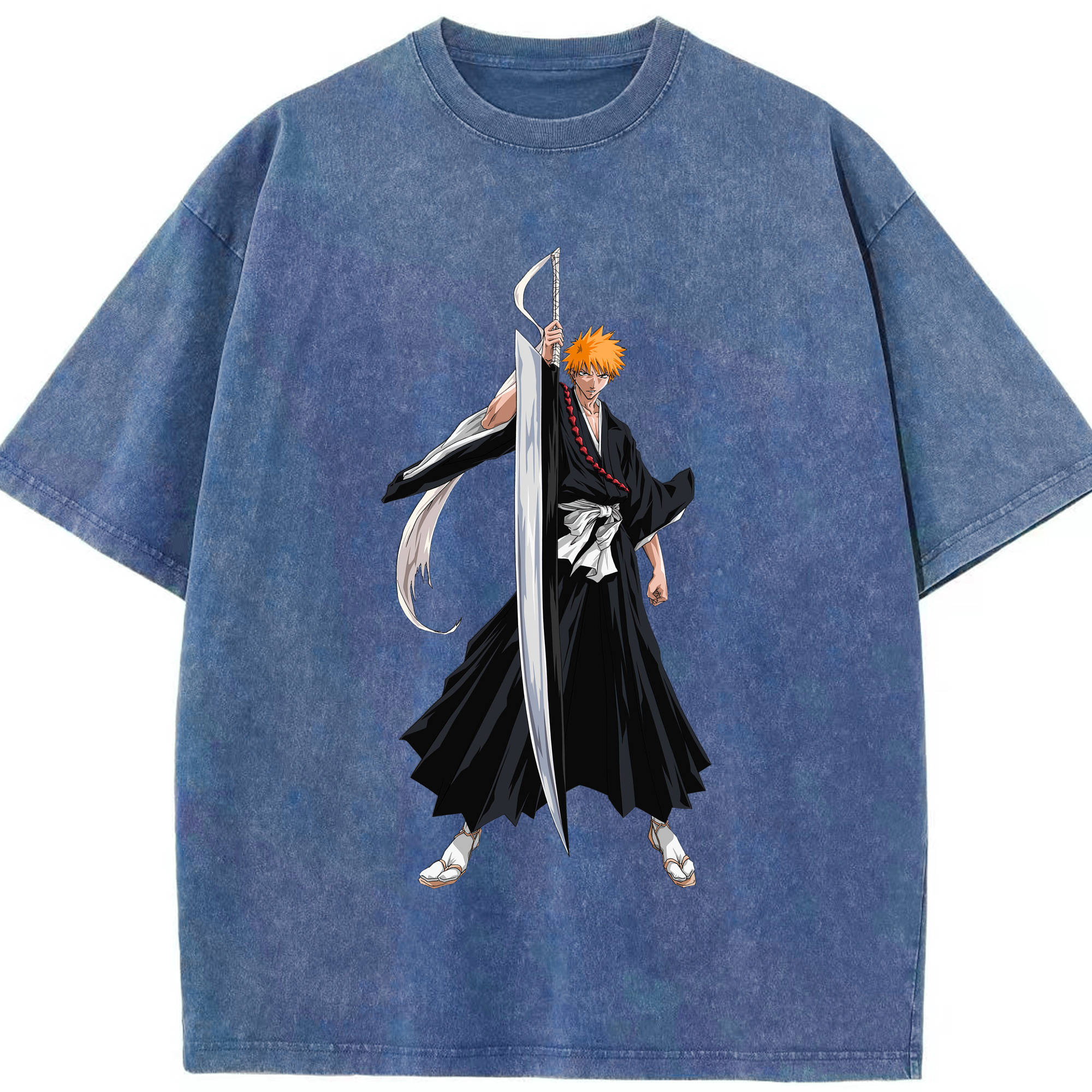 （画像用） ブリーチ 黒崎一護（くろさき いちご）BLEACH Kurosaki Ichigo 綿100% ヴィンテージ風 半袖Tシャツ（フロントプリント）