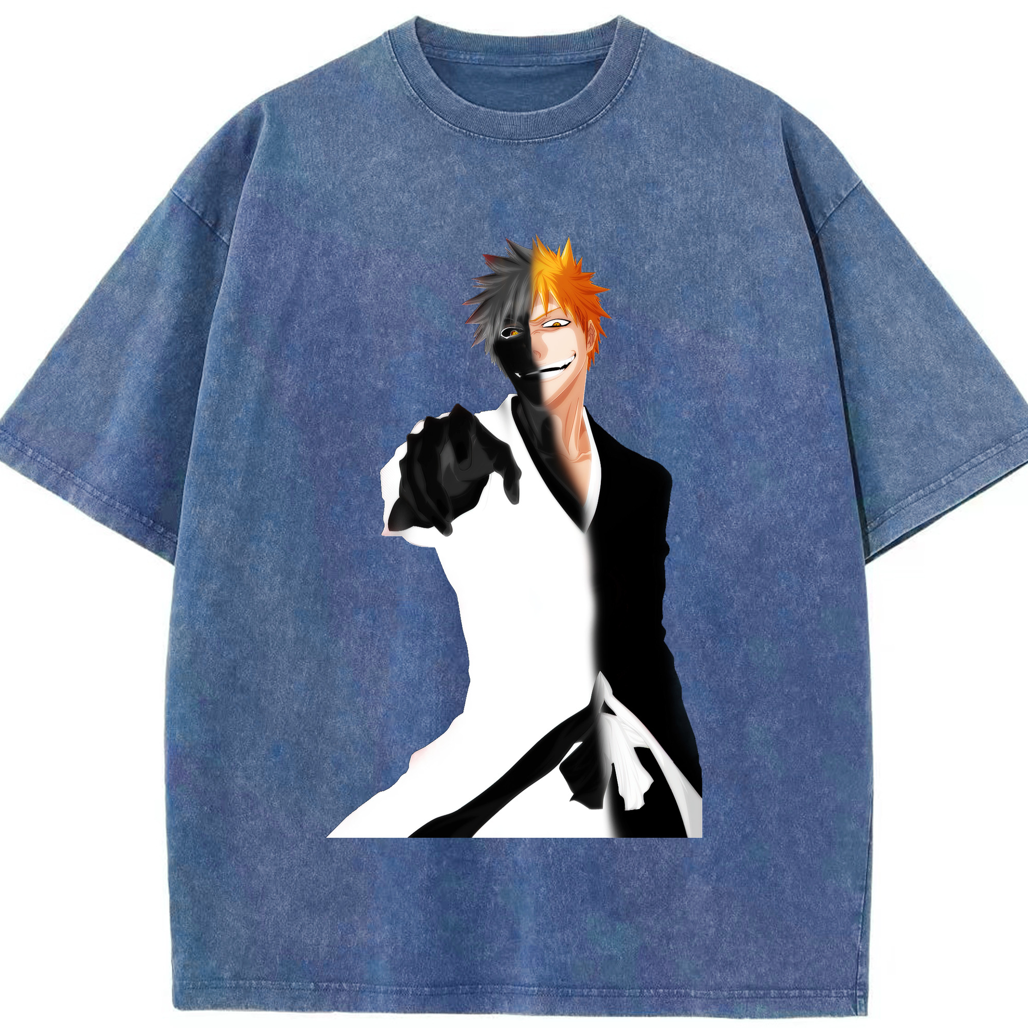 （画像用） ブリーチ 黒崎一護（くろさき いちご）BLEACH Kurosaki Ichigo 綿100% ヴィンテージ風 半袖Tシャツ（フロントプリント）