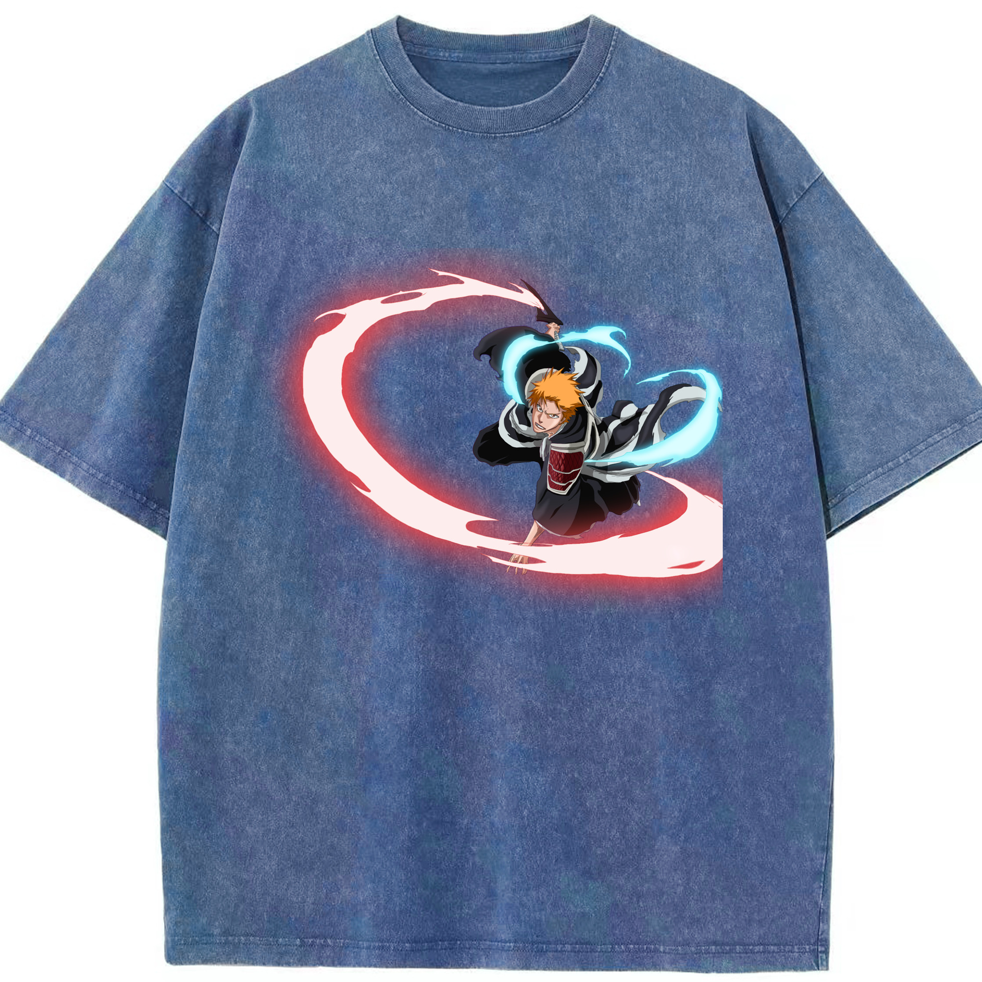 （画像用） ブリーチ 黒崎一護（くろさき いちご）BLEACH Kurosaki Ichigo 綿100% ヴィンテージ風 半袖Tシャツ（フロントプリント）