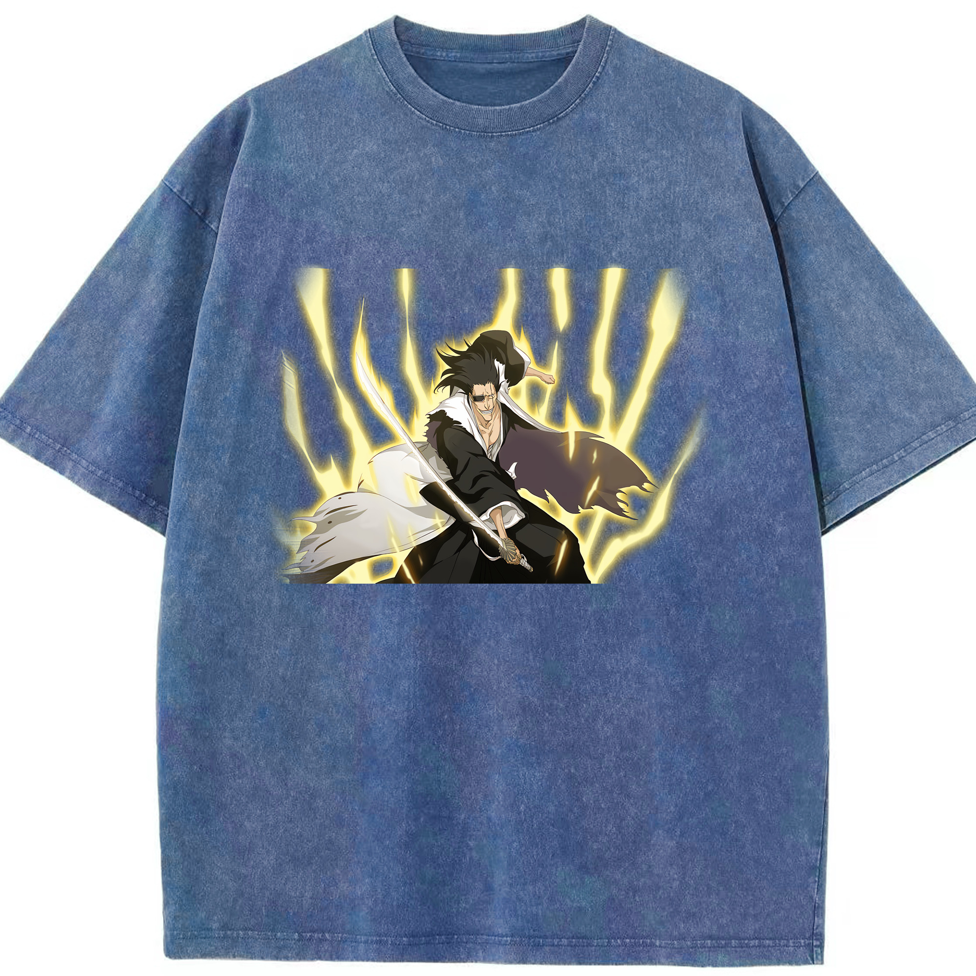 （画像用） ブリーチ ざらき けんぱち BLEACH Zaraki Kenpachi 綿100% ヴィンテージ風 半袖Tシャツ（フロントプリント）