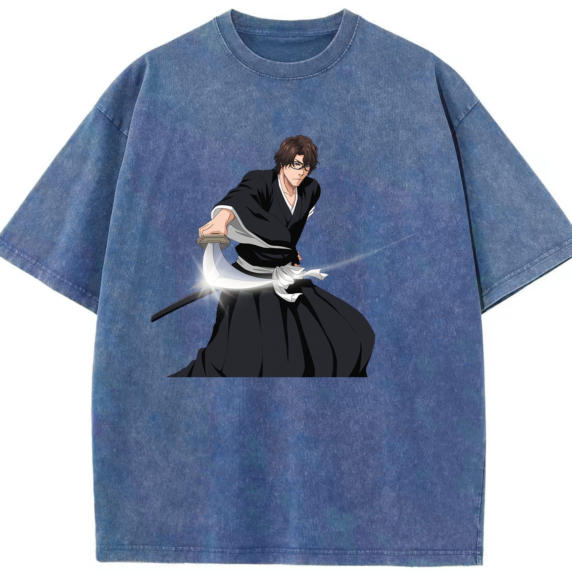 （画像用） ブリーチ 藍染 惣右介（あいぜん そうすけ） BLEACH Aizen Sousuke 綿100% ヴィンテージ風 半袖Tシャツ（フロントプリント）