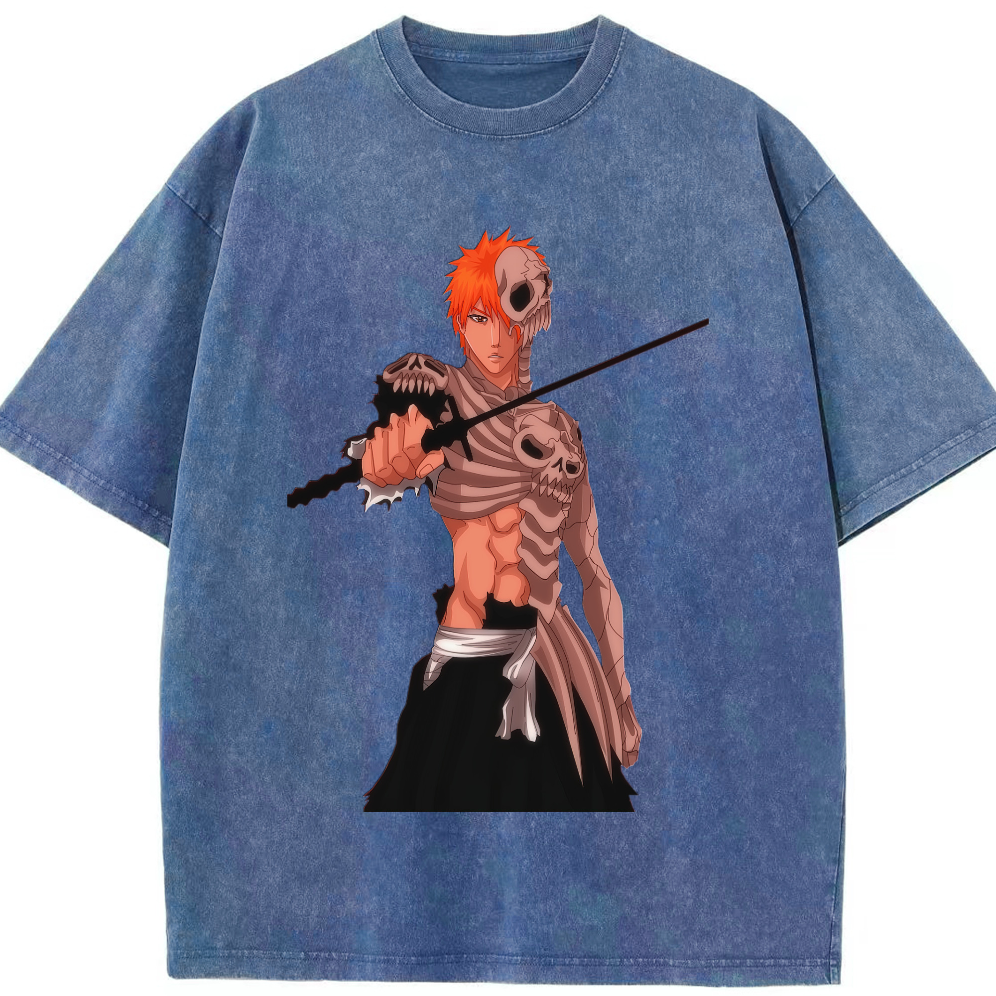 （画像用） ブリーチ 黒崎一護（くろさき いちご）BLEACH Kurosaki Ichigo 綿100% ヴィンテージ風 半袖Tシャツ（フロントプリント）