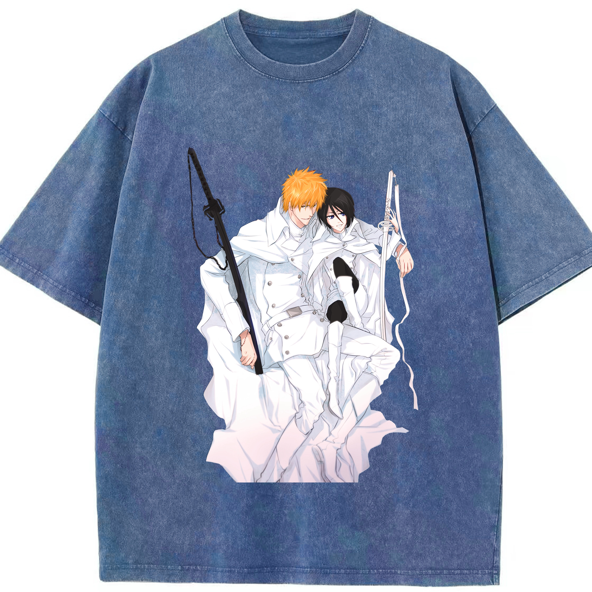（画像用） ブリーチ 黒崎一護（くろさき いちご）BLEACH Kurosaki Ichigo 綿100% ヴィンテージ風 半袖Tシャツ（フロントプリント）