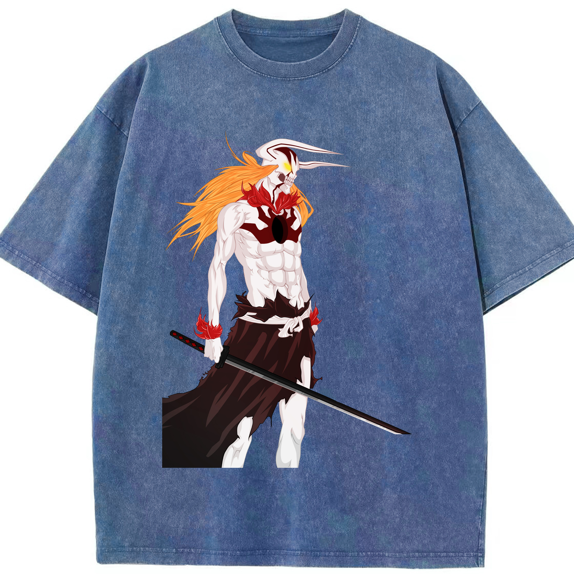 （画像用） ブリーチ 黒崎一護（くろさき いちご）BLEACH Kurosaki Ichigo 綿100% ヴィンテージ風 半袖Tシャツ（フロントプリント）