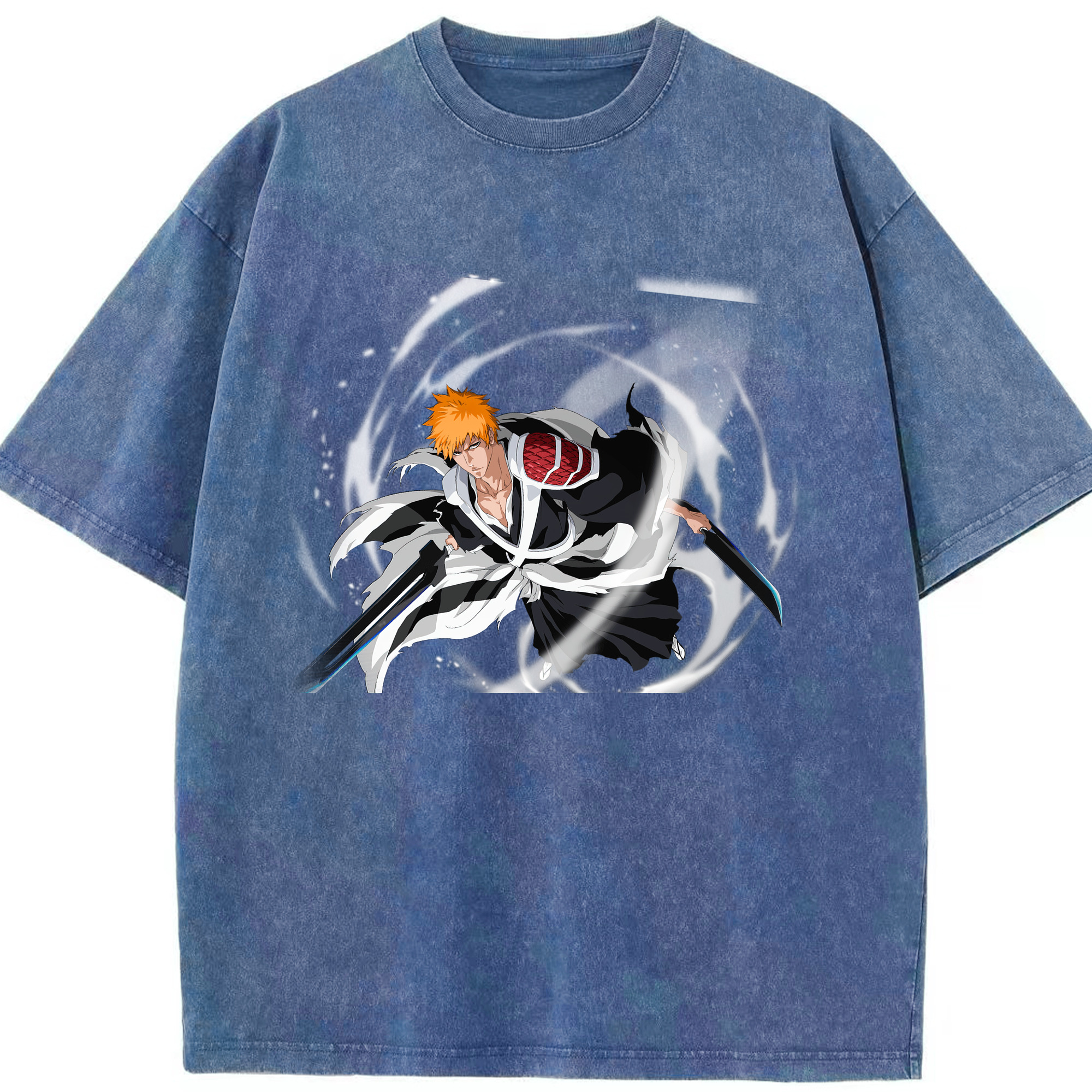 （画像用） ブリーチ 黒崎一護（くろさき いちご）BLEACH Kurosaki Ichigo 綿100% ヴィンテージ風 半袖Tシャツ（フロントプリント）