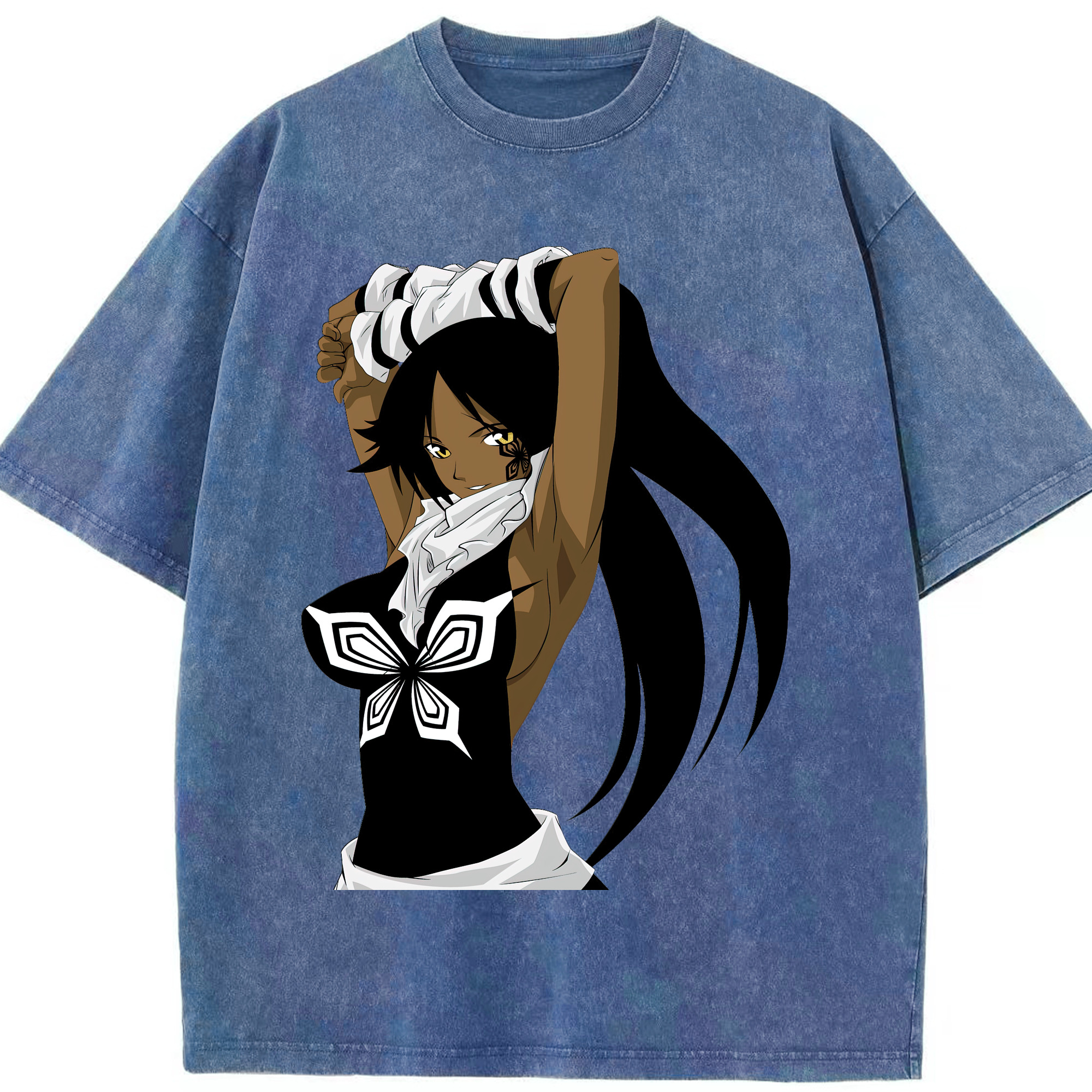 （画像用） ブリーチ 四楓院 夜一（しほういん よるいち） BLEACH Shihouin Yoruichi 綿100% ヴィンテージ風 半袖Tシャツ（フロントプリント）