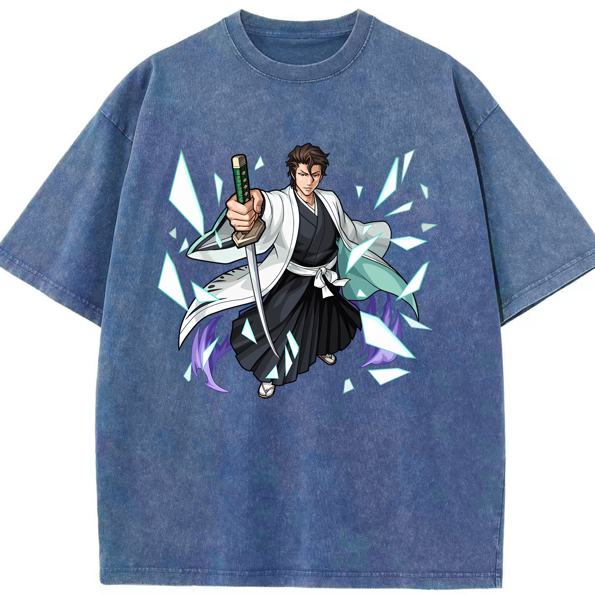 （画像用） ブリーチ 藍染 惣右介（あいぜん そうすけ） BLEACH Aizen Sousuke 綿100% ヴィンテージ風 半袖Tシャツ（フロントプリント）