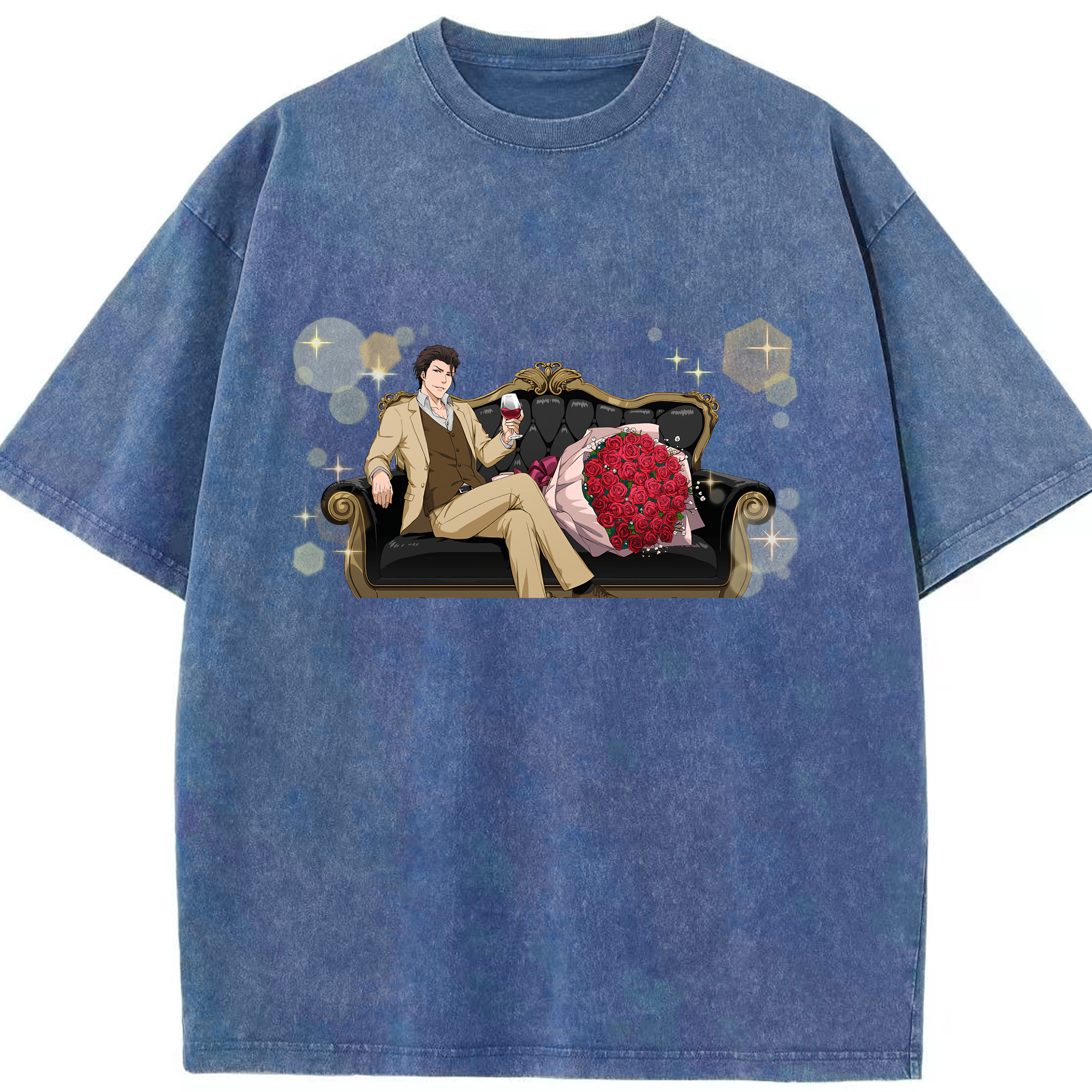 （画像用） ブリーチ 藍染 惣右介（あいぜん そうすけ） BLEACH Aizen Sousuke 綿100% ヴィンテージ風 半袖Tシャツ（フロントプリント）