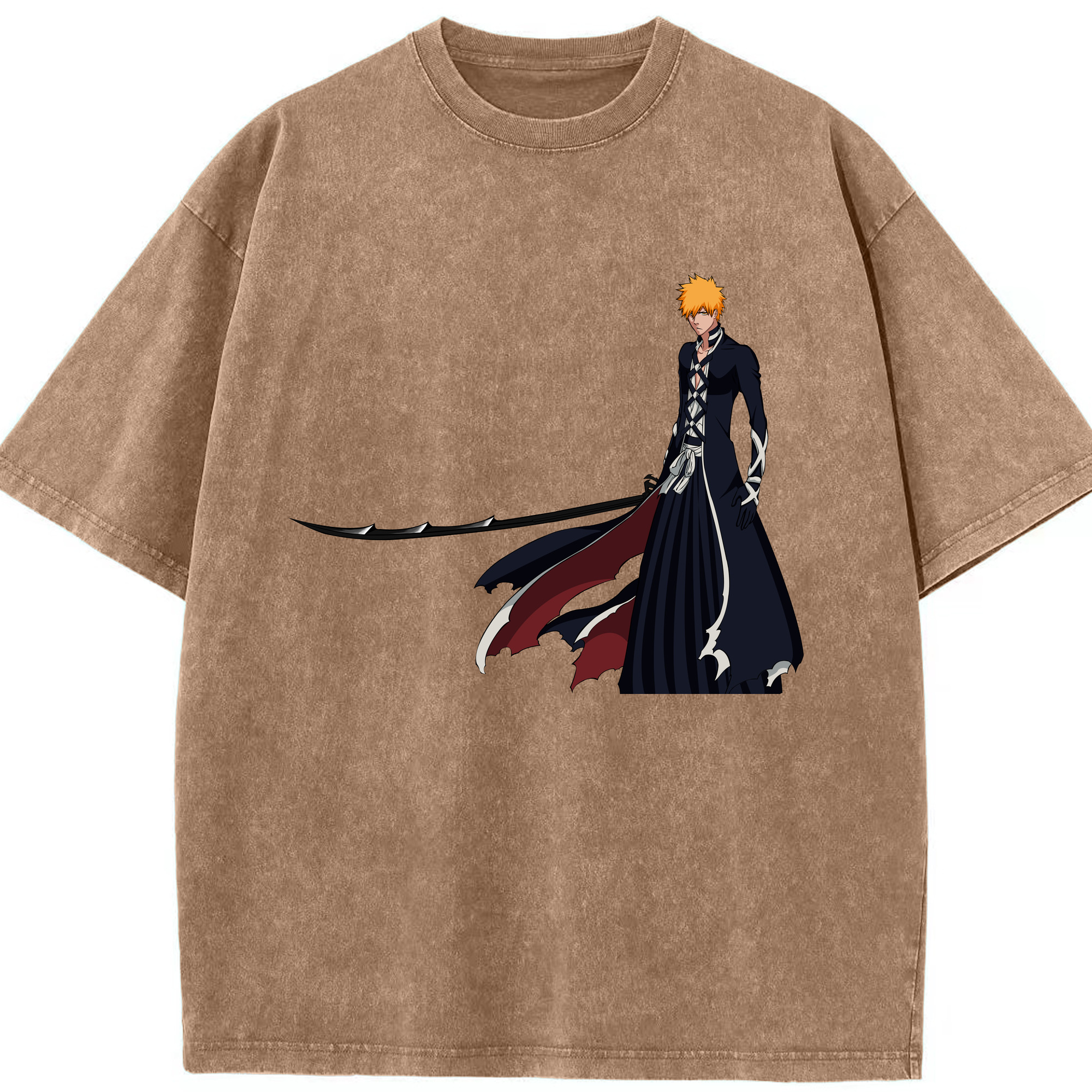 （画像用） ブリーチ 黒崎一護（くろさき いちご）BLEACH Kurosaki Ichigo 綿100% ヴィンテージ風 半袖Tシャツ（フロントプリント）