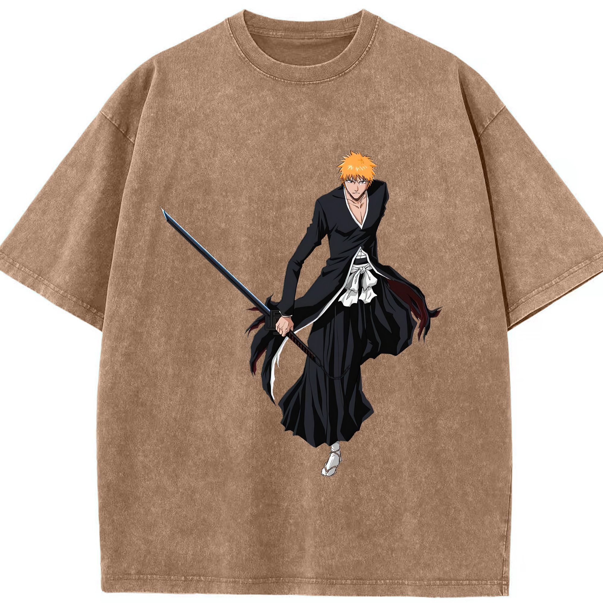 （画像用） ブリーチ 黒崎一護（くろさき いちご）BLEACH Kurosaki Ichigo 綿100% ヴィンテージ風 半袖Tシャツ（フロントプリント）